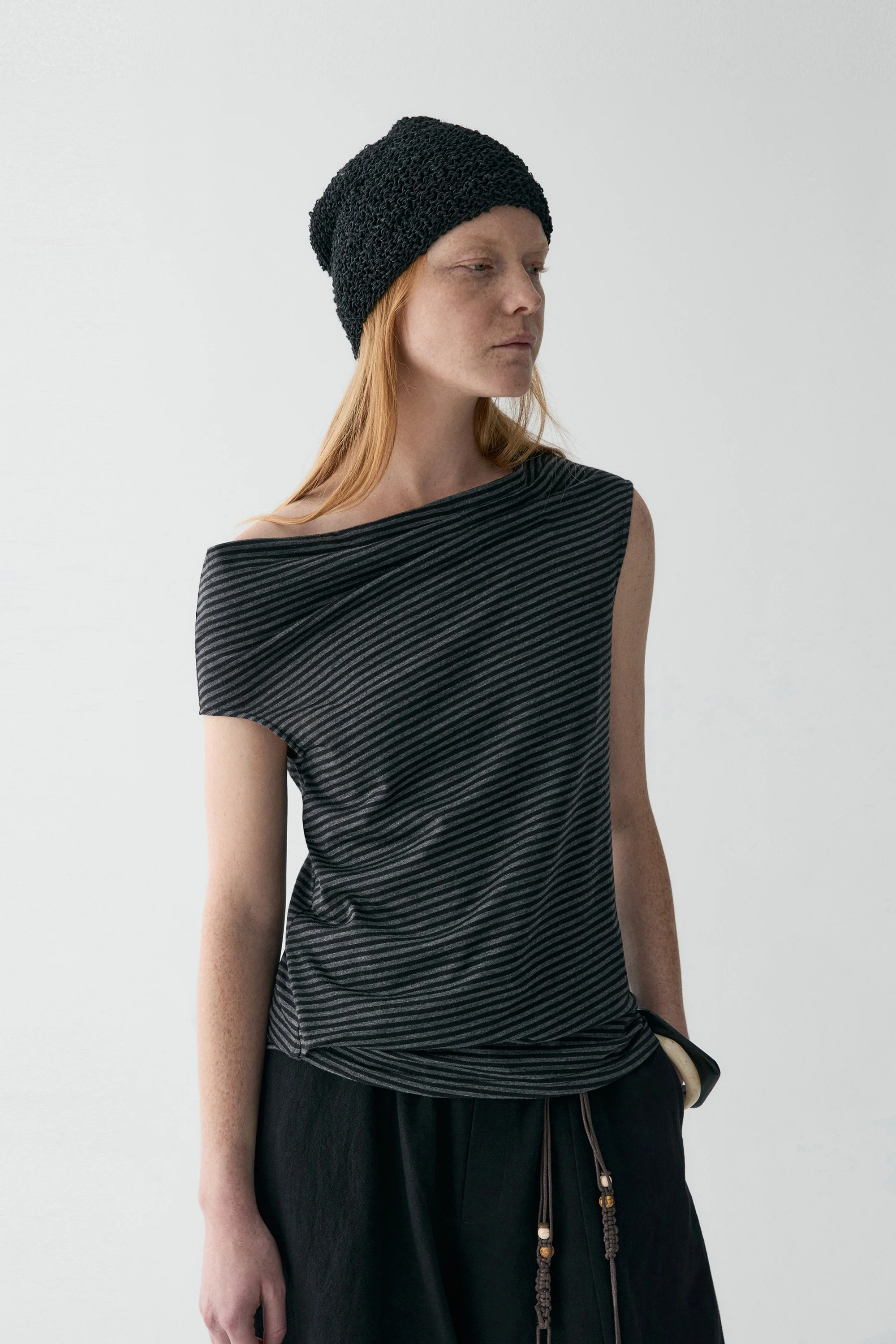 Asymmetric Striped Wool T-shirt - Image 3