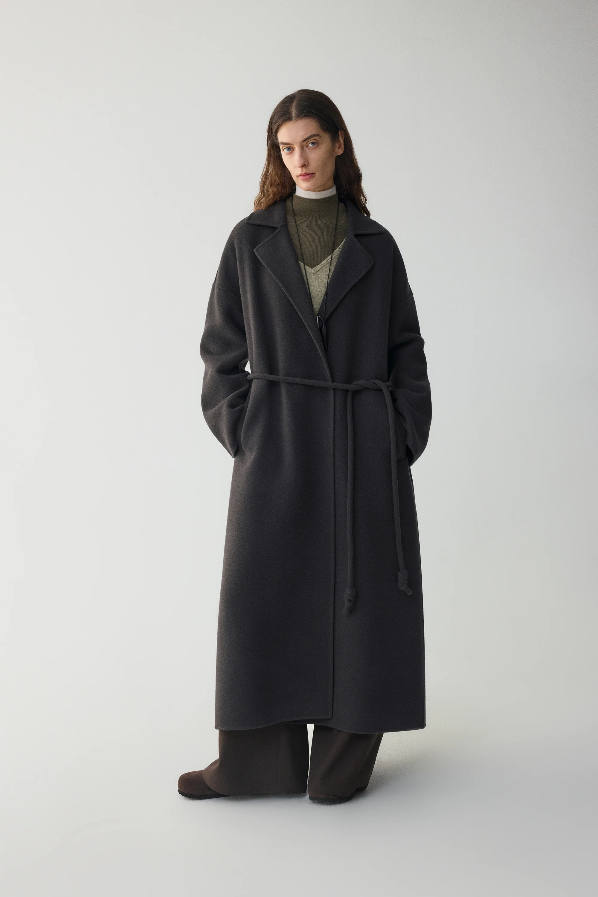 Belted Wool Robe Coat - Image 14