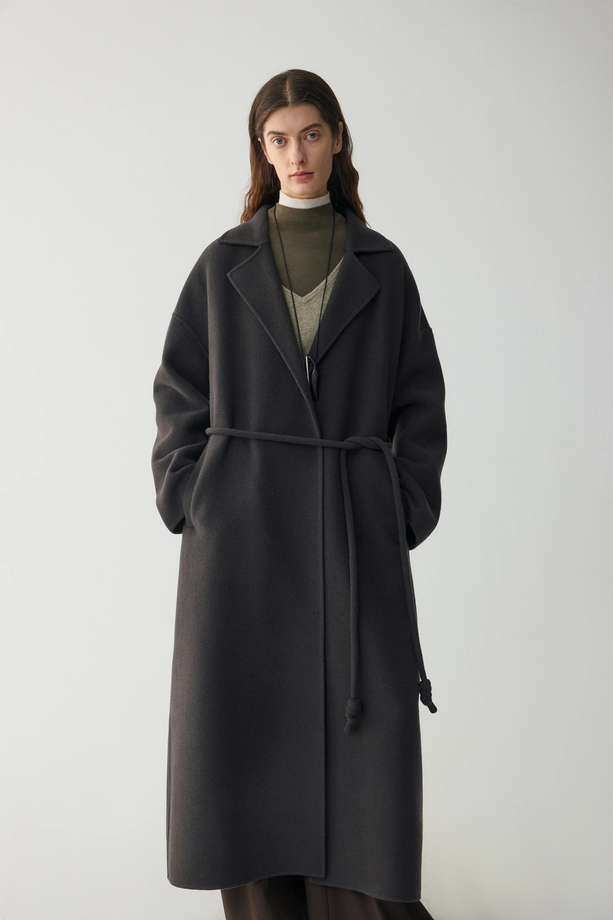 Belted Wool Robe Coat - Image 17