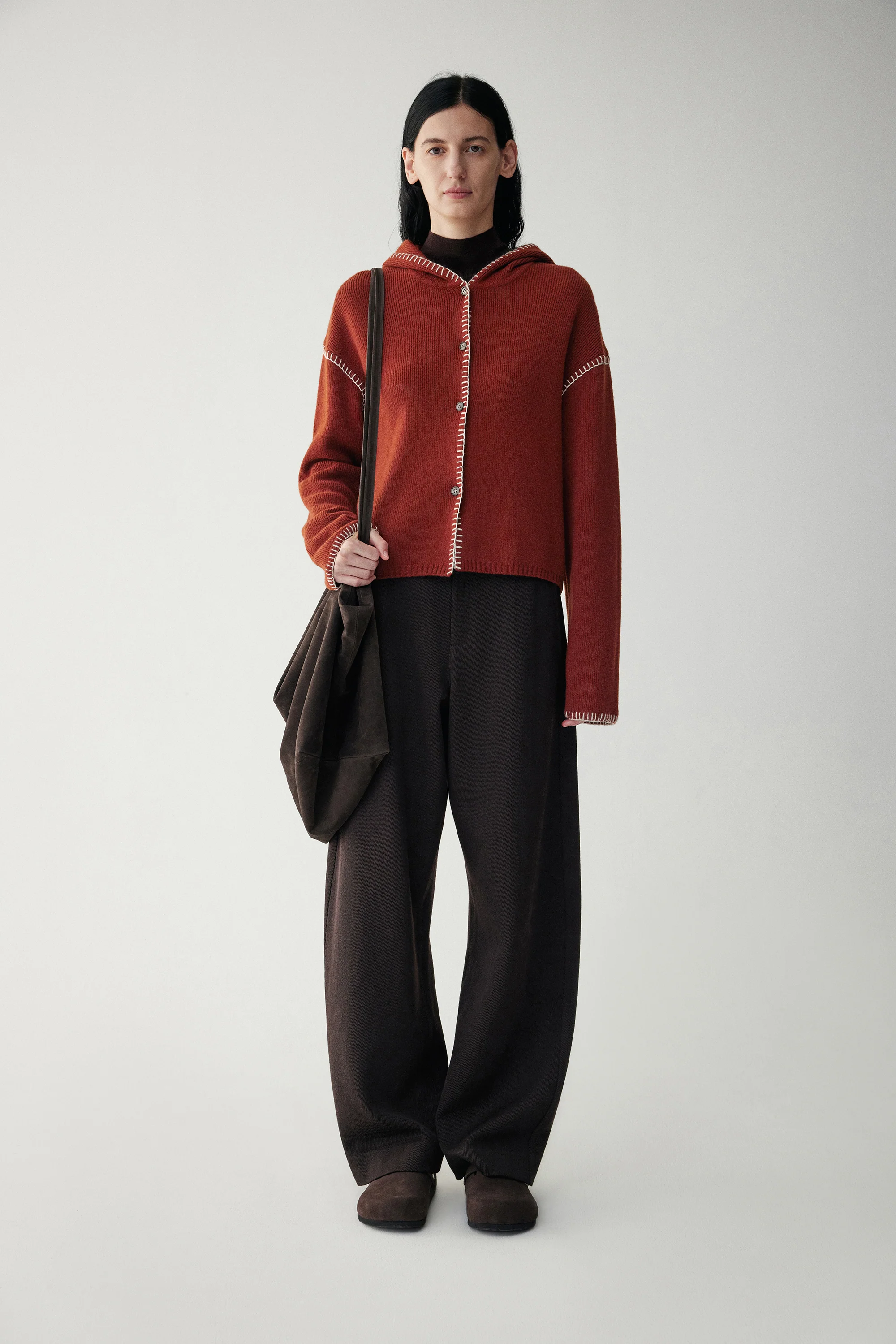 Chain Stitches Hooded Wool Cardigan - Image 3
