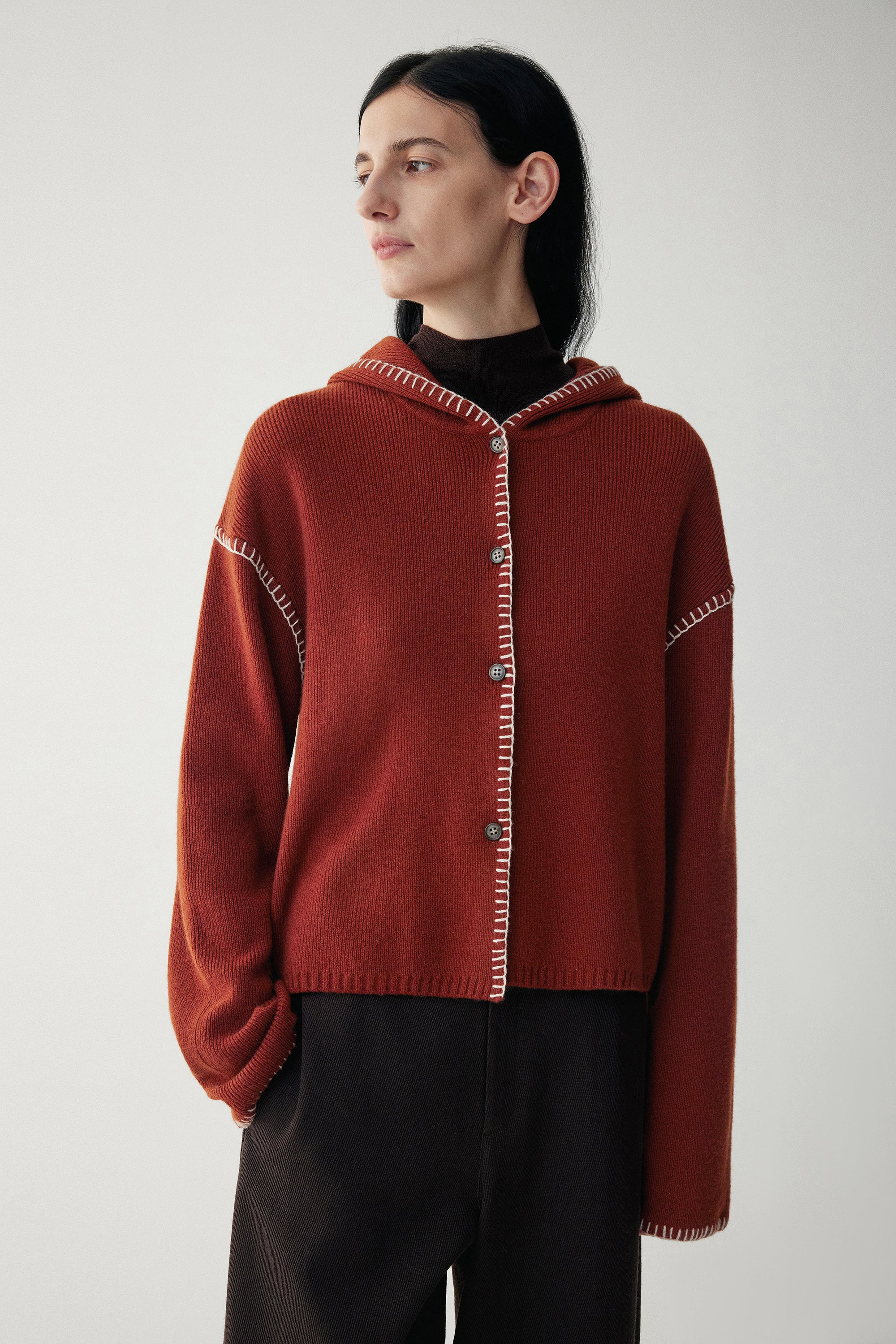 Chain Stitches Hooded Wool Cardigan - Image 7
