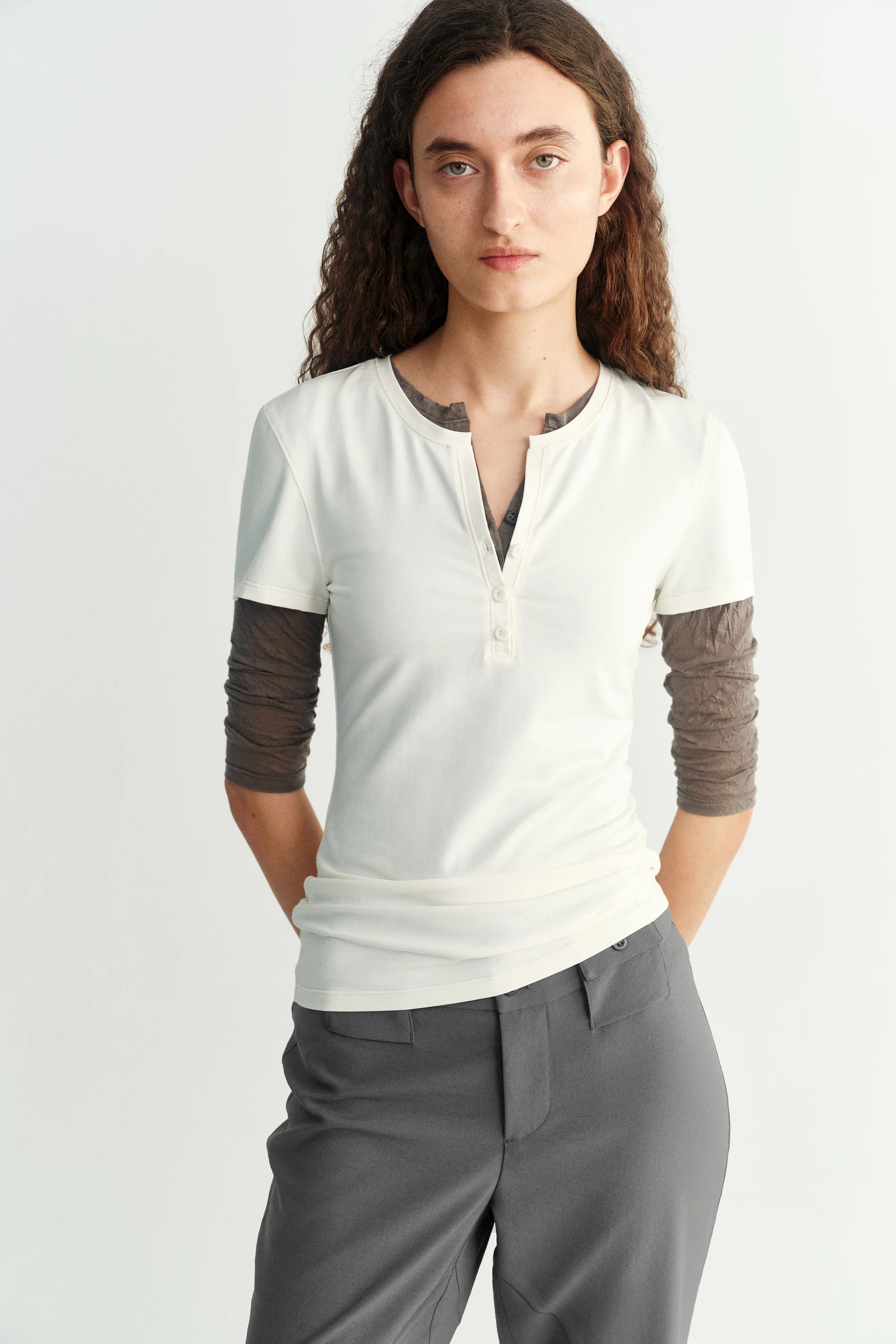 Cotton Henley Collar T-shirt - Image 13