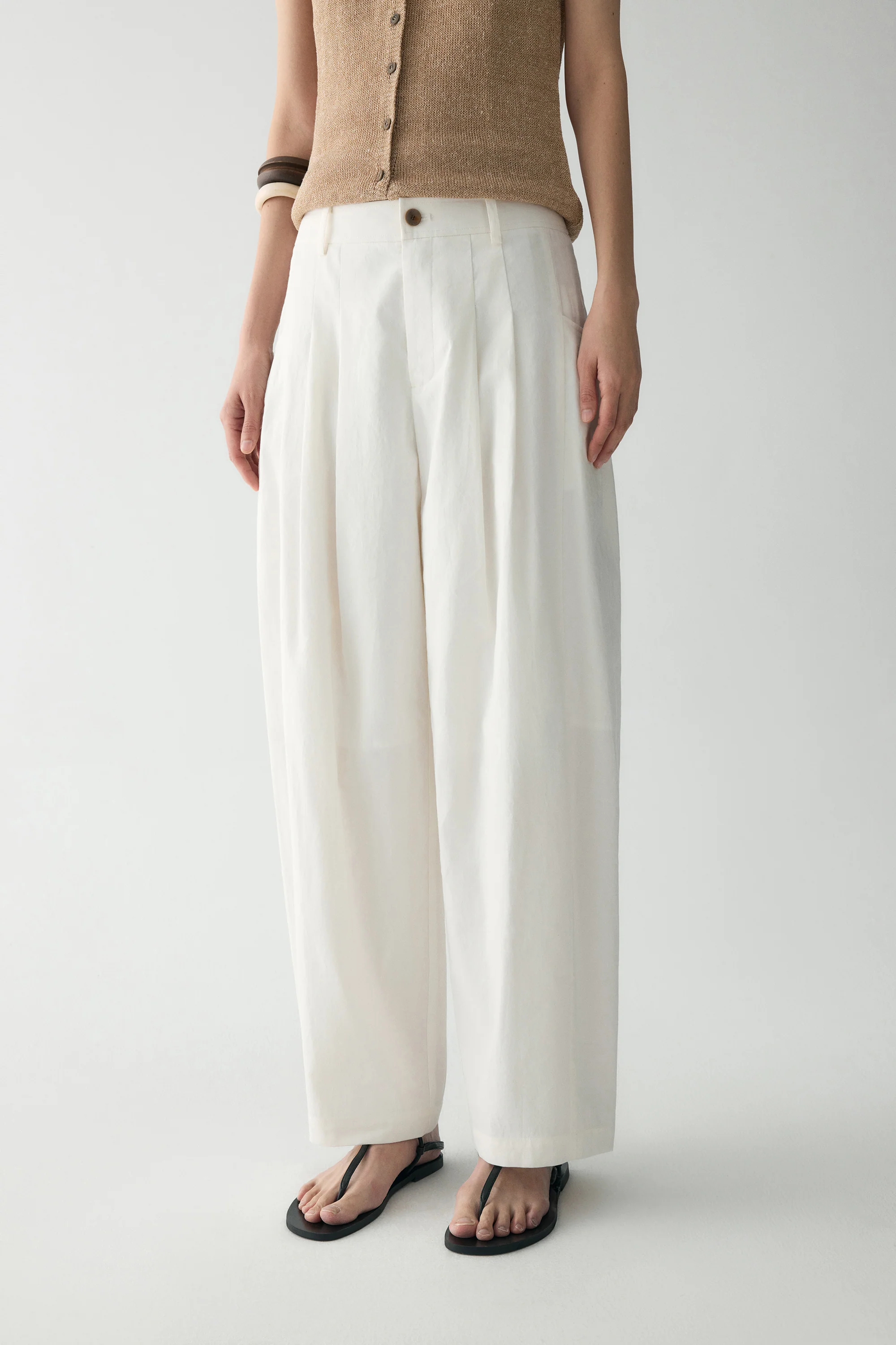 Cotton-linen Pleated Pants - Image 20