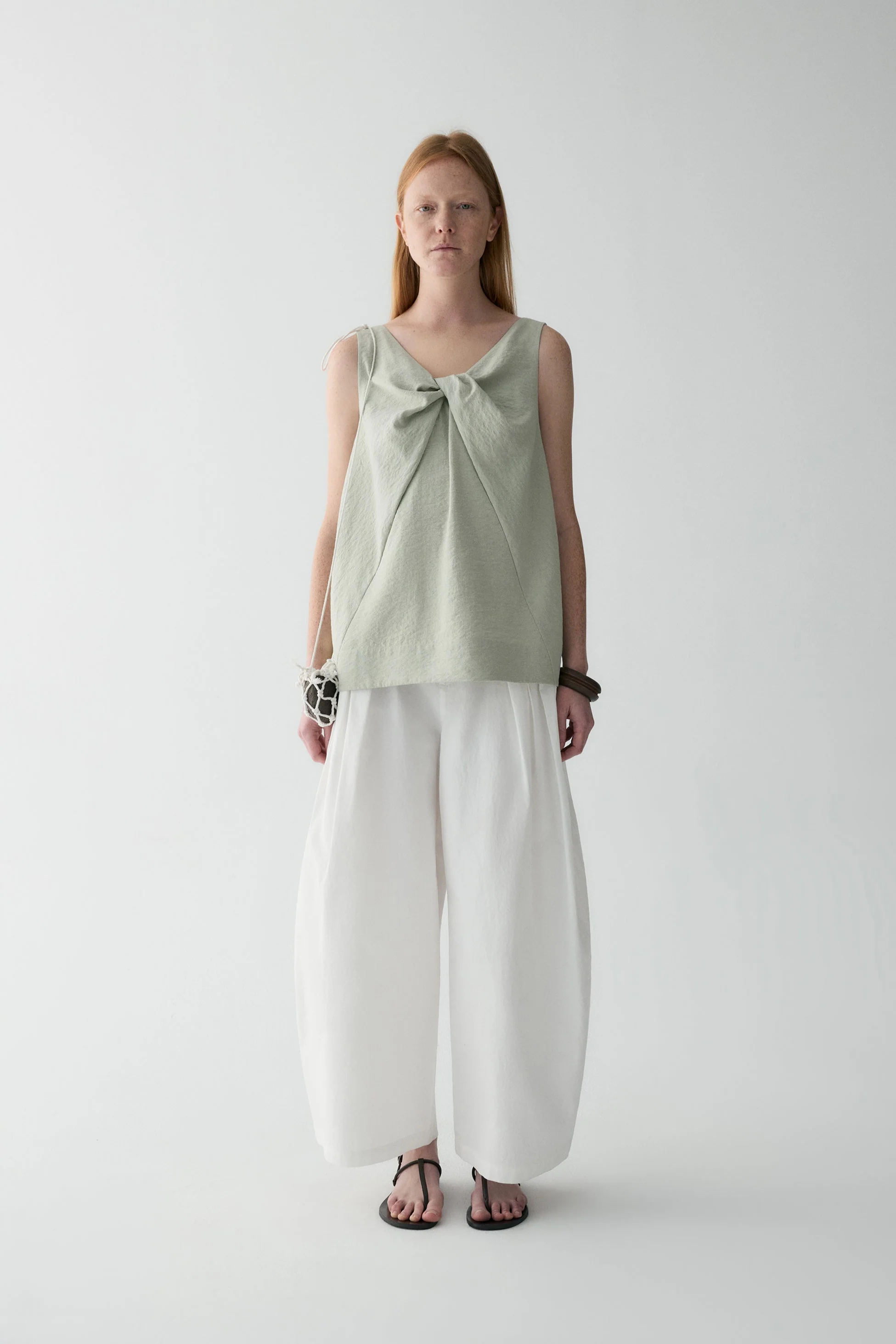 Cotton Pleated Curved Pants - Image 3