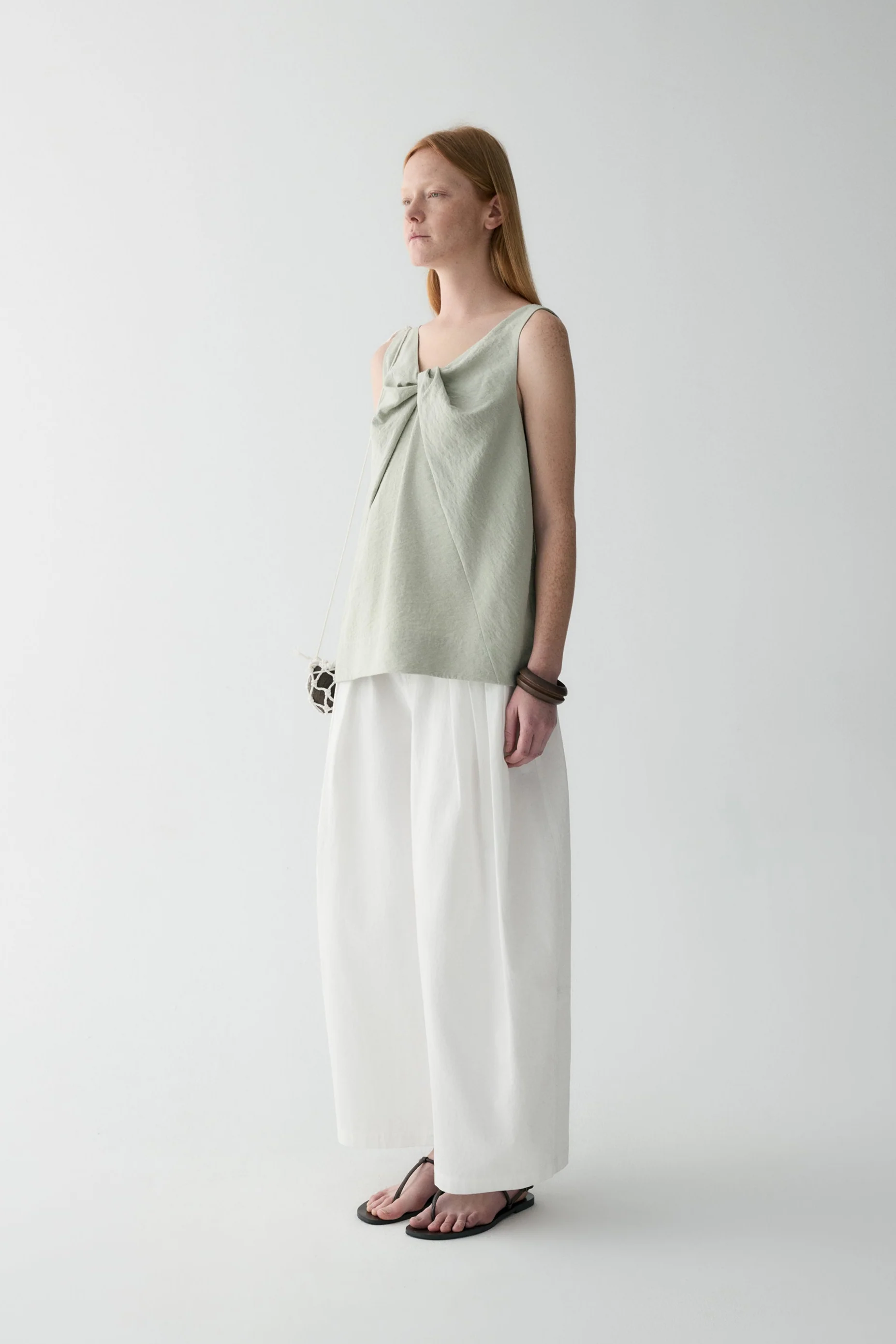 Cotton Pleated Curved Pants - Image 4