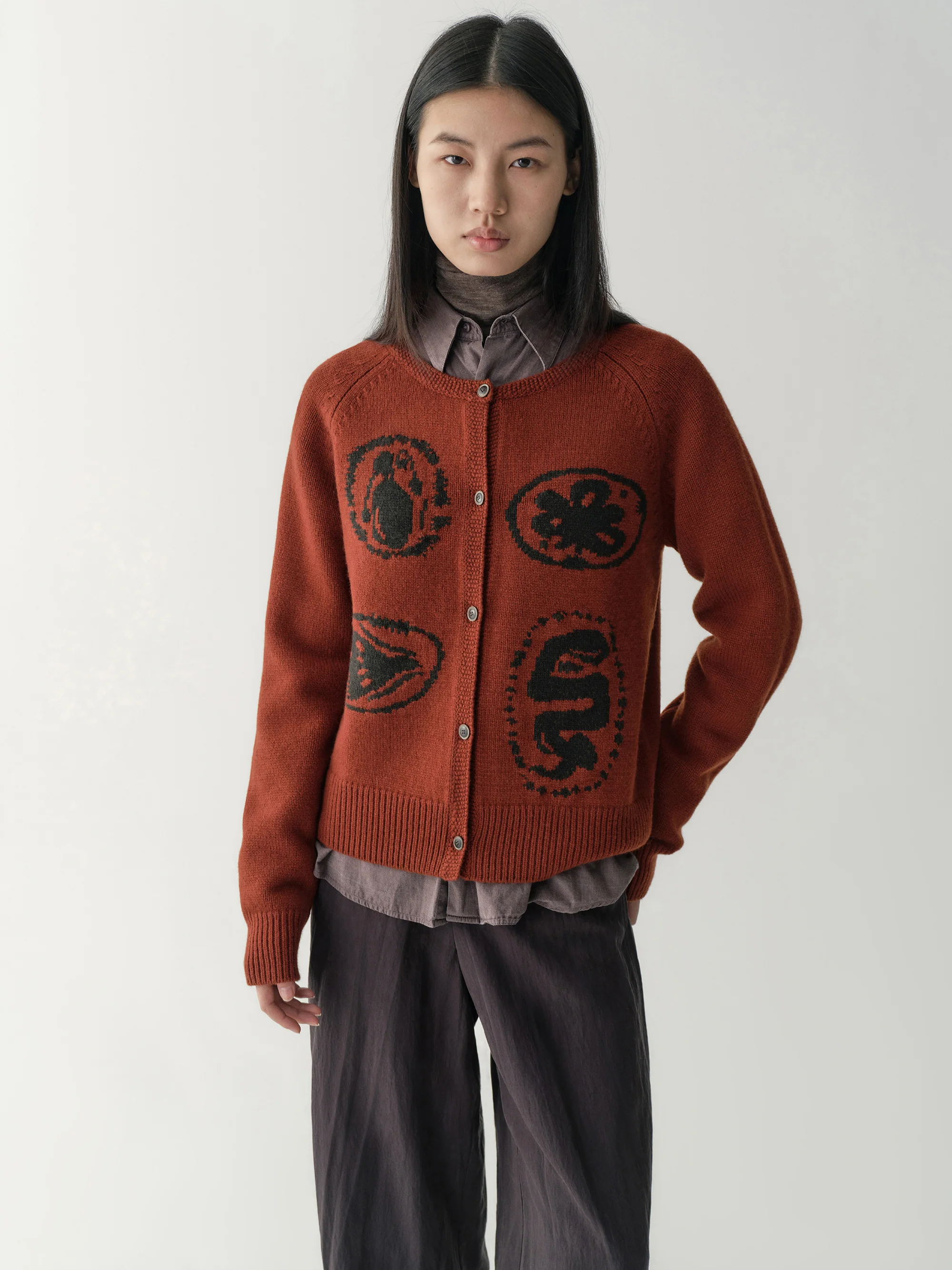Crewneck Wool Intarsia Cardigan - Image 9