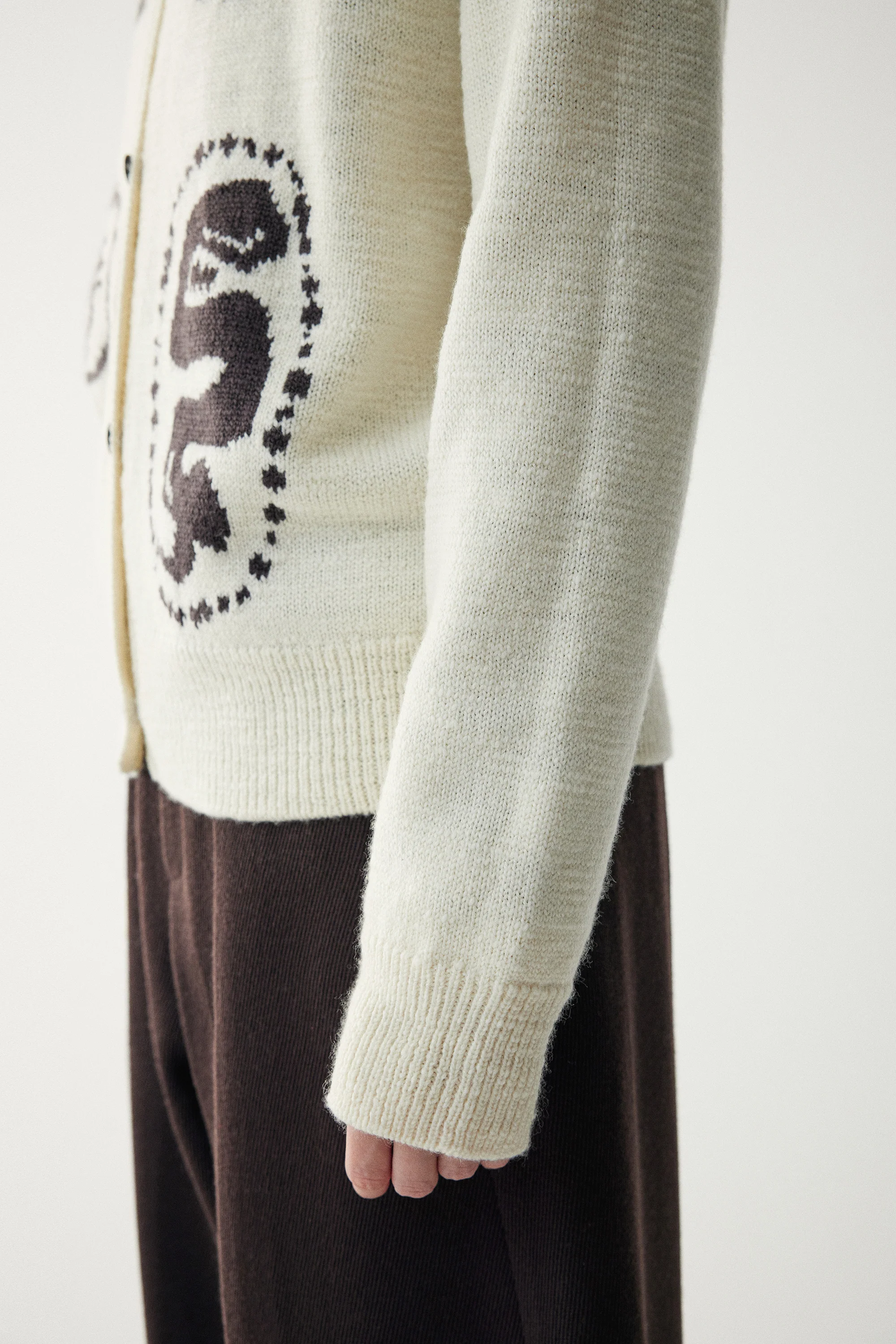 Crewneck Wool Intarsia Cardigan - Image 13