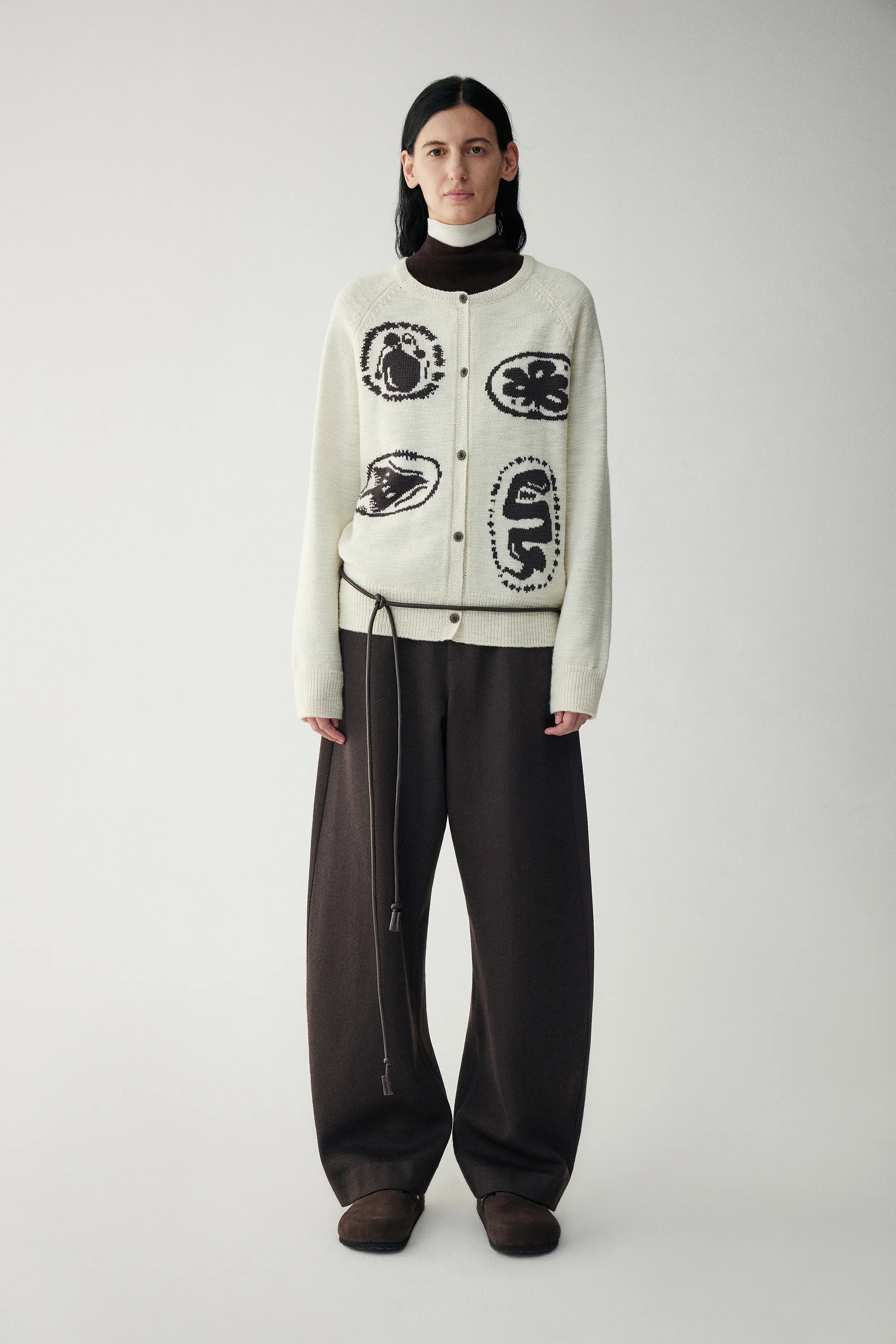 Crewneck Wool Intarsia Cardigan - Image 3
