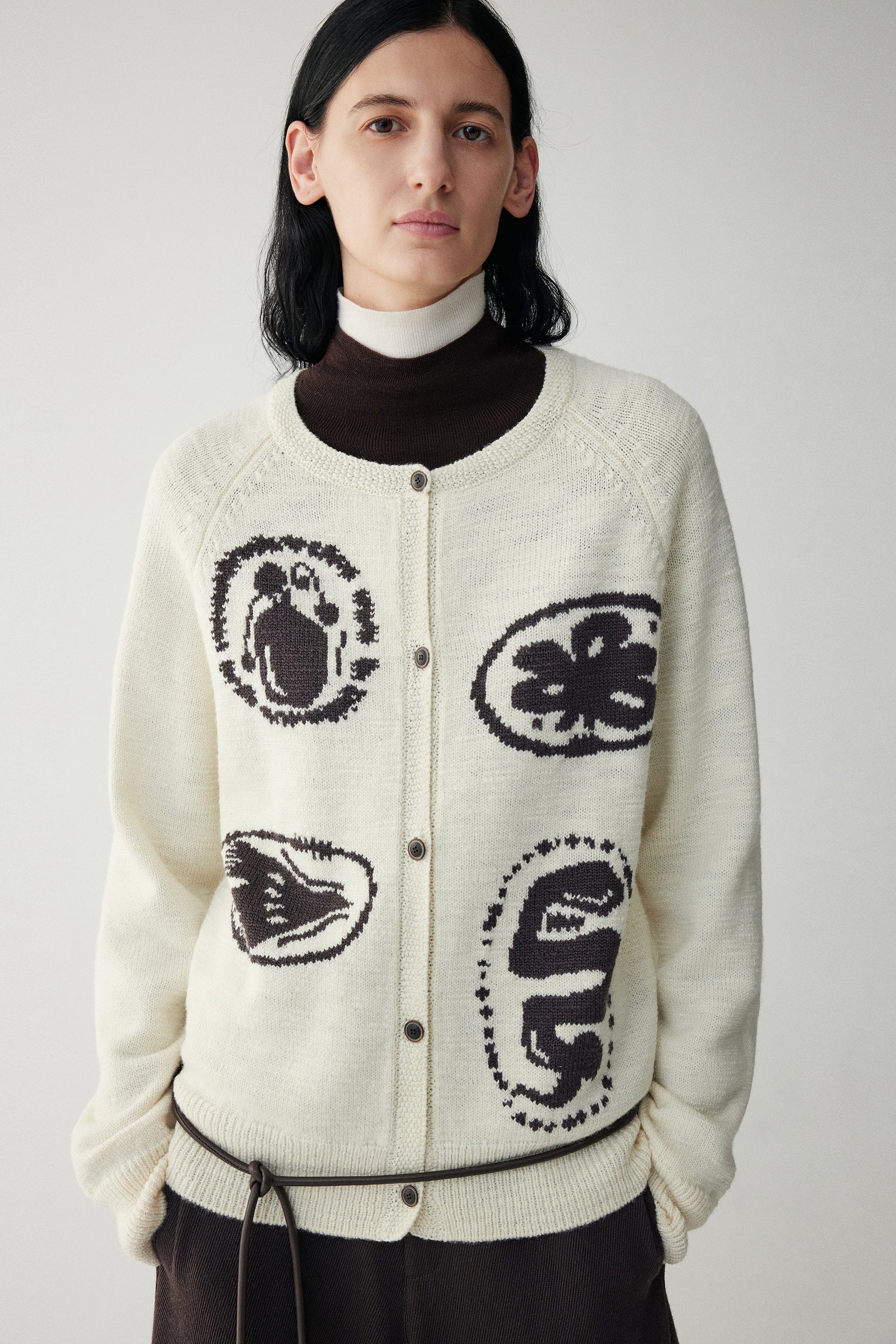 Crewneck Wool Intarsia Cardigan - Image 8