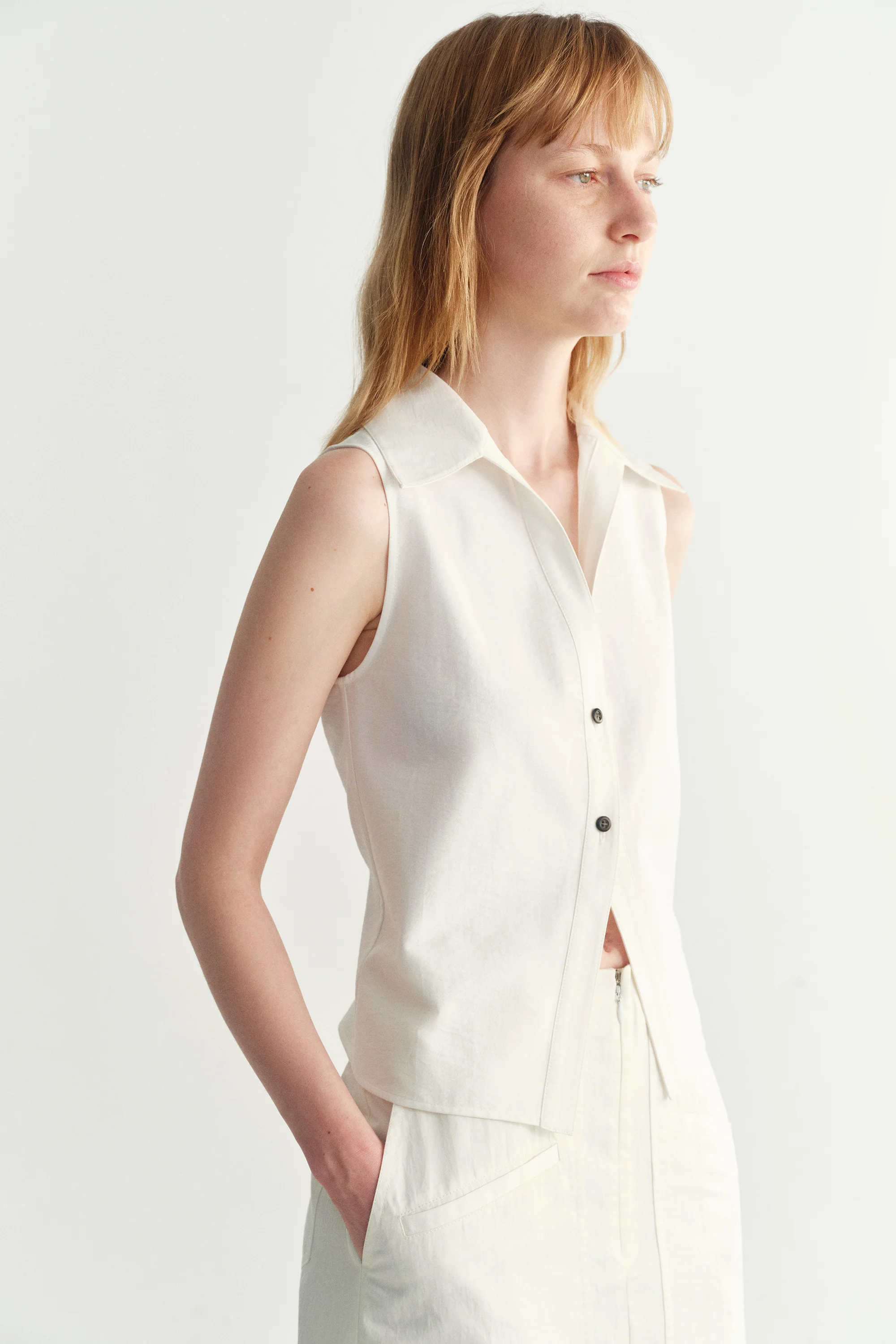 Cropped Cotton Shirt Vest - Image 14