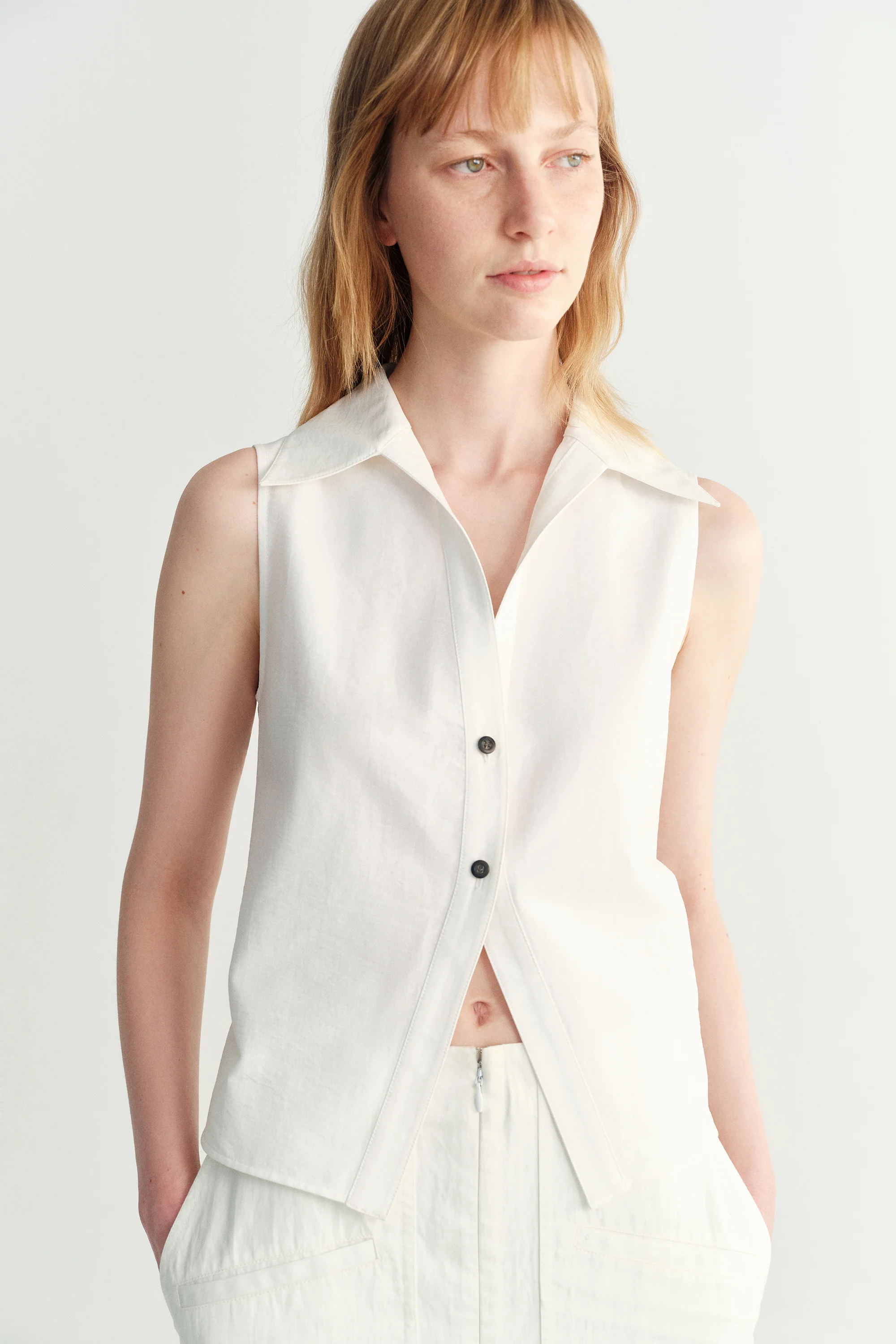 Cropped Cotton Shirt Vest - Image 15