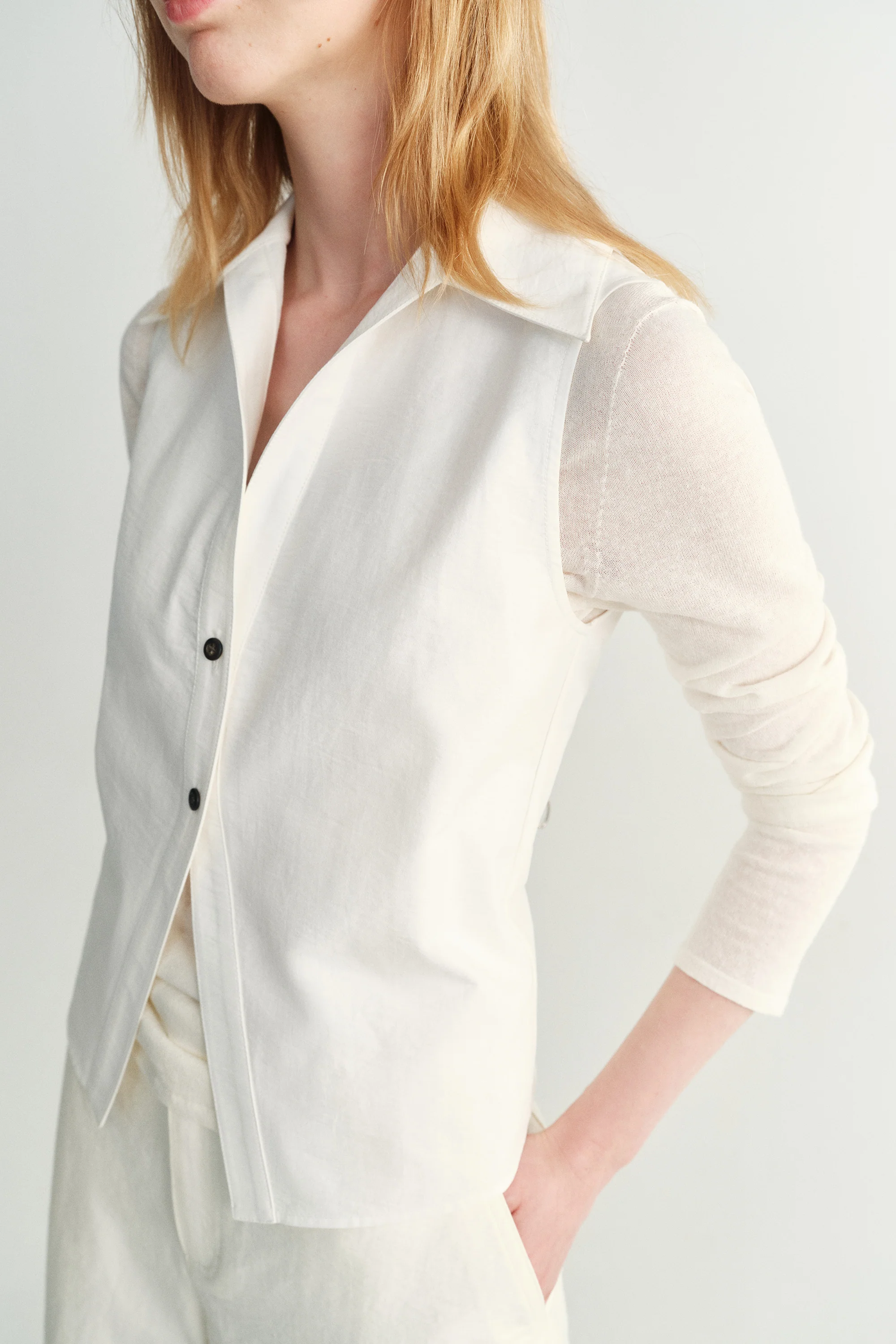 Cropped Cotton Shirt Vest - Image 17
