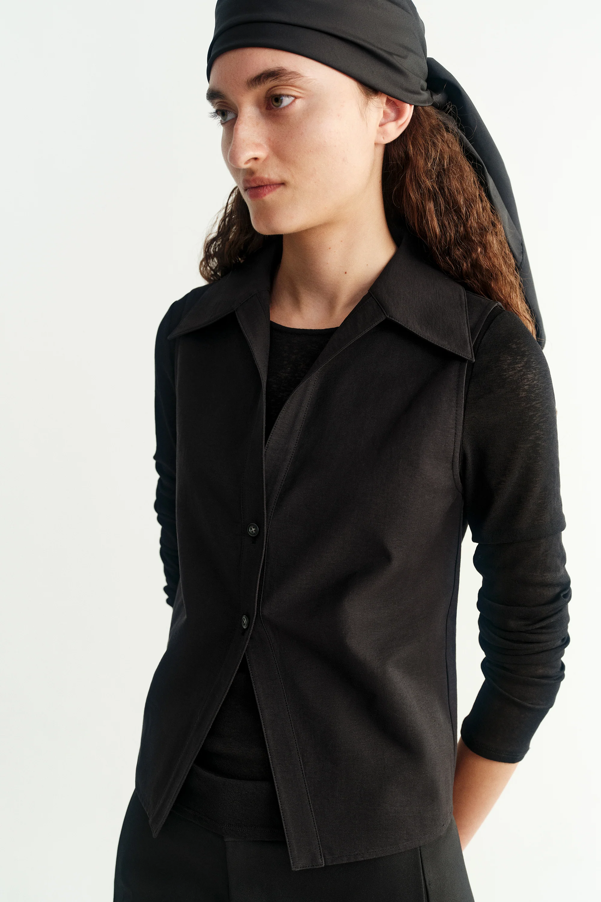 Cropped Cotton Shirt Vest - Image 7