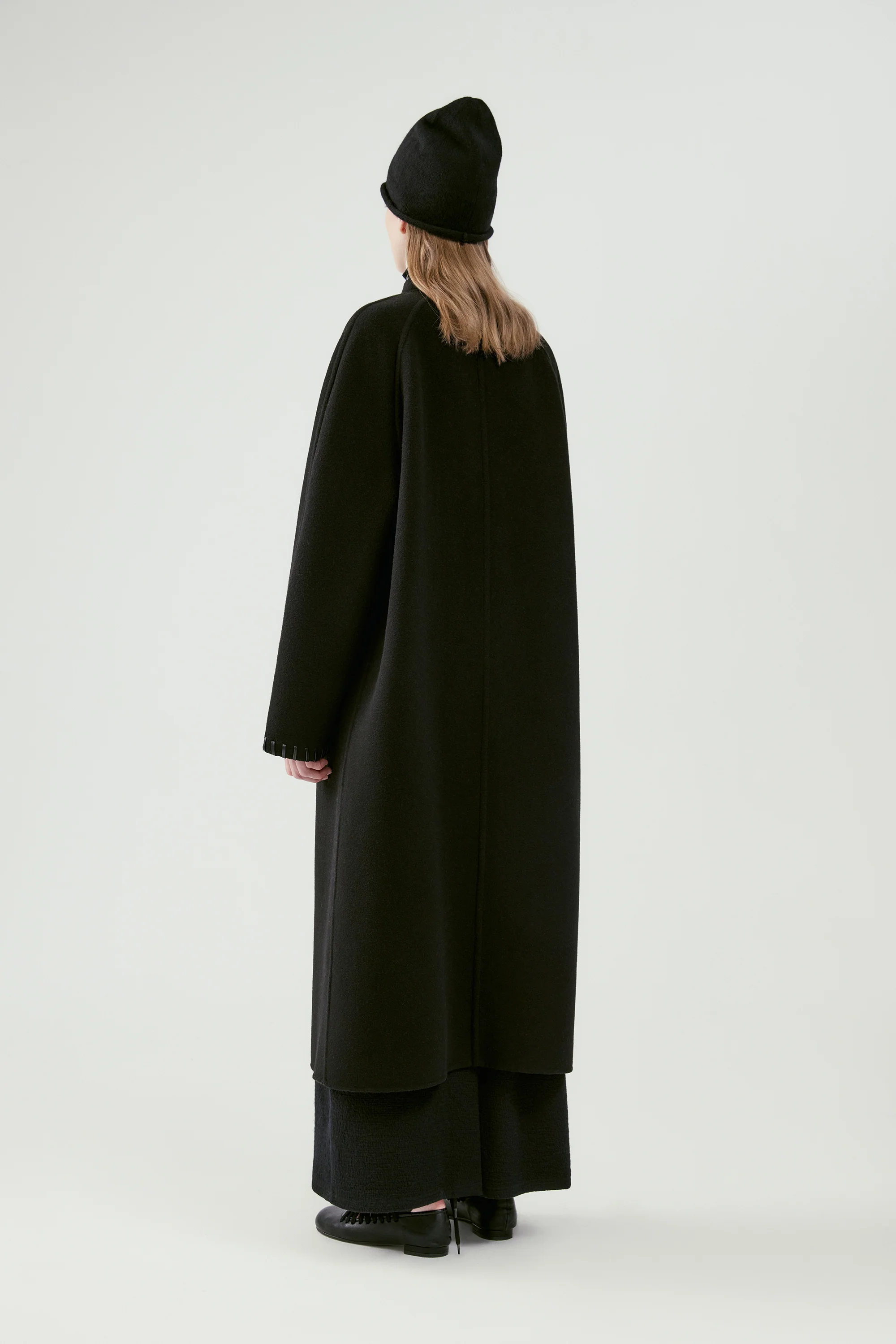 Long Leather Trimmed Wool Coat - Image 14