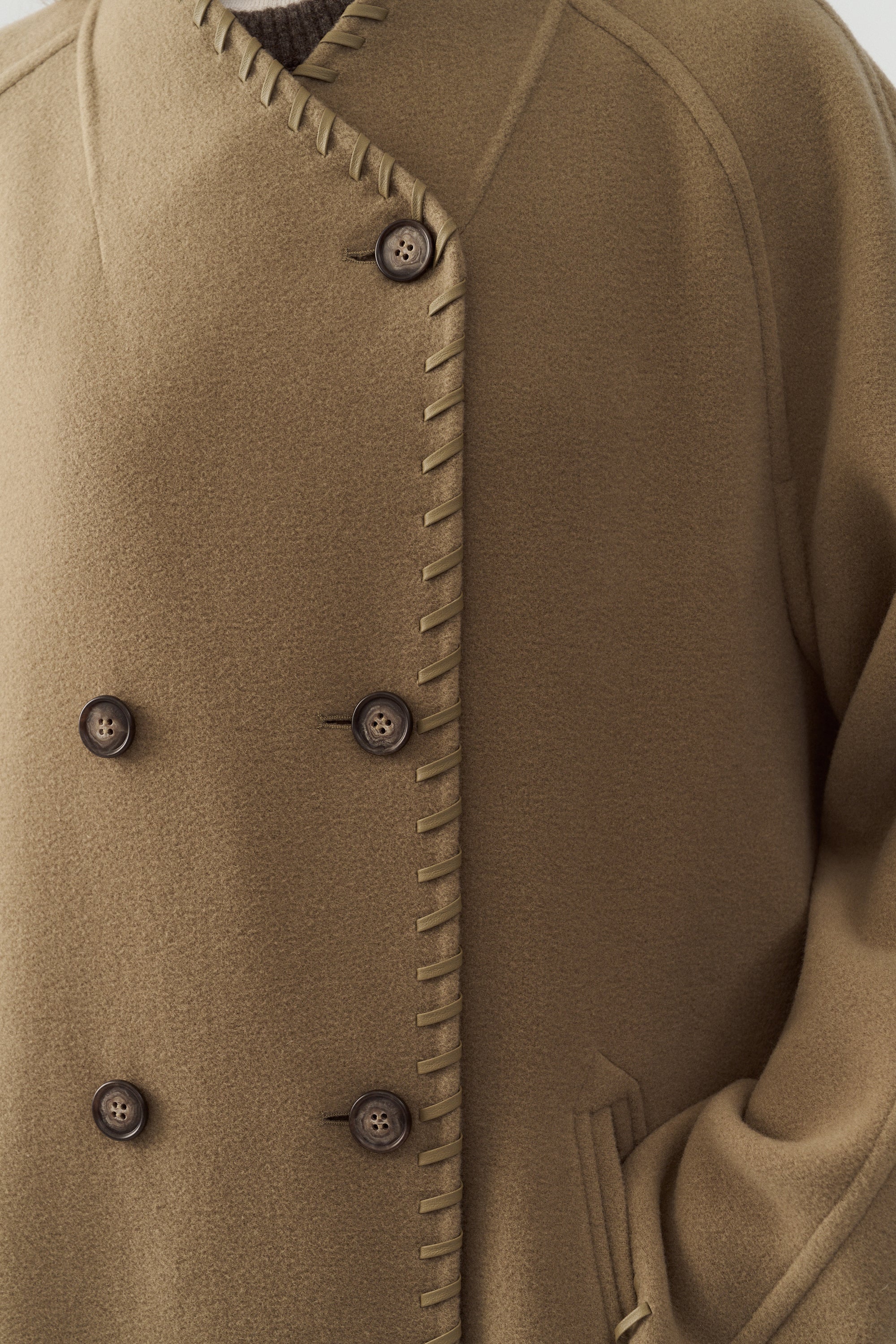 Long Leather Trimmed Wool Coat - Image 22