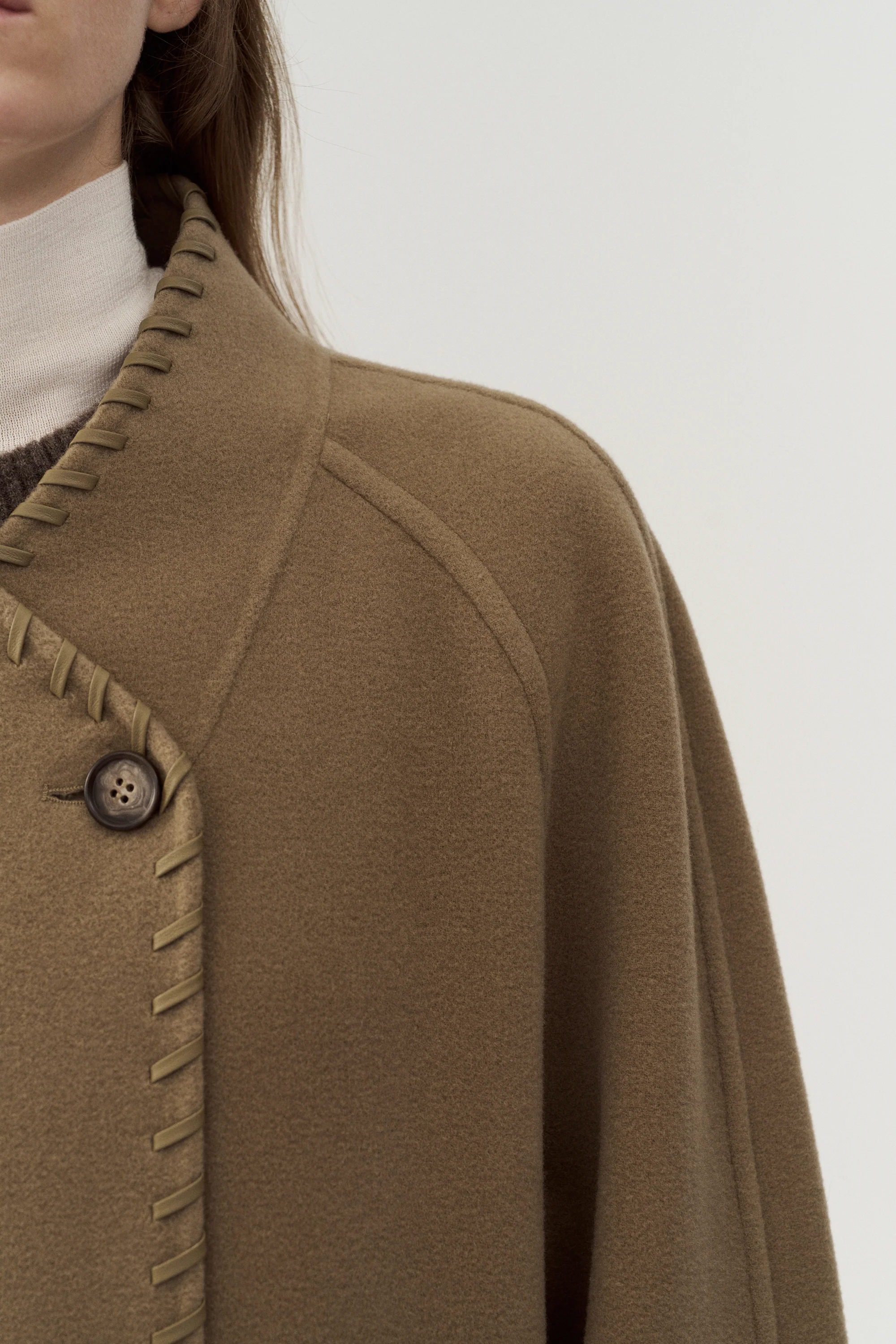 Long Leather Trimmed Wool Coat - Image 24
