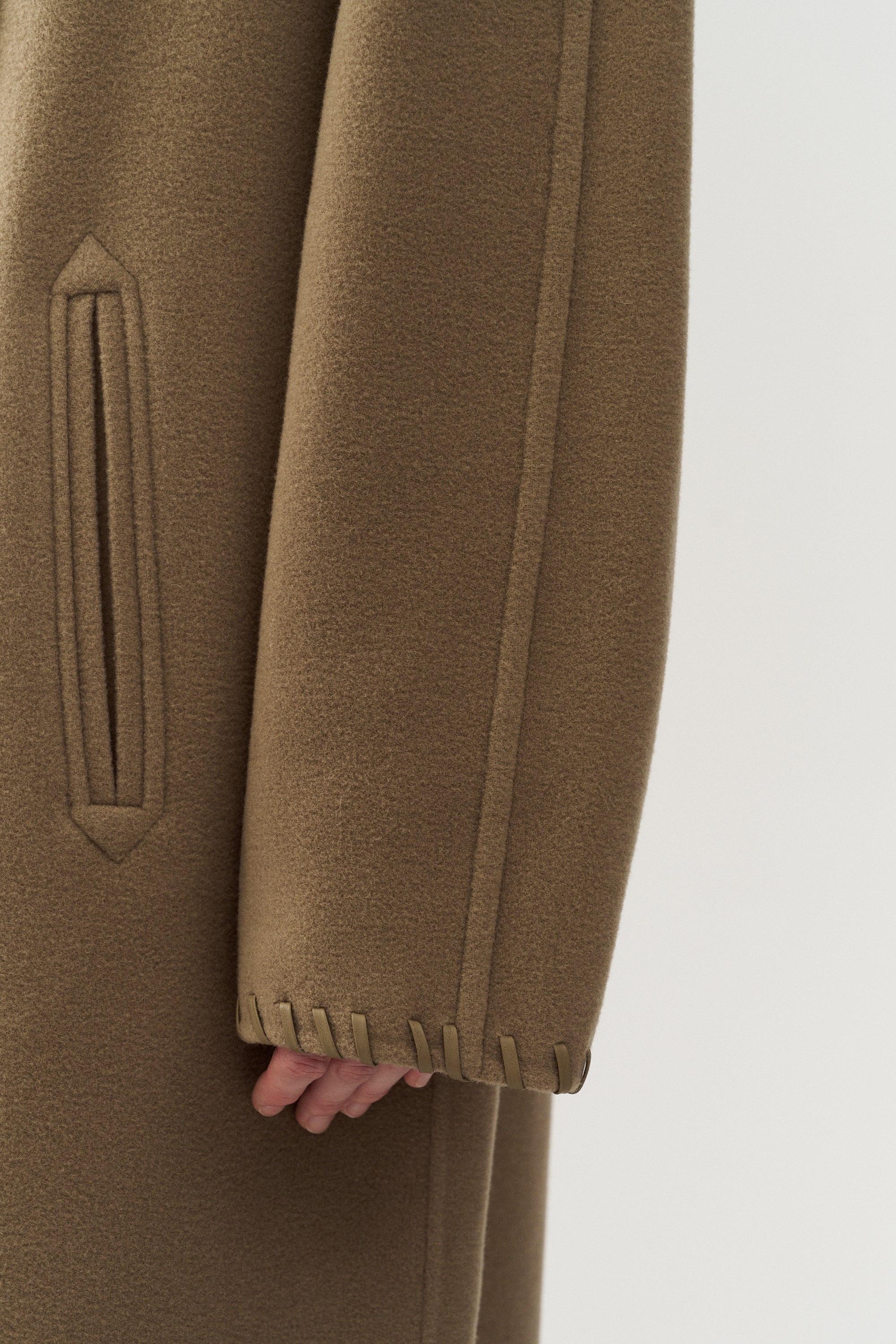 Long Leather Trimmed Wool Coat - Image 25