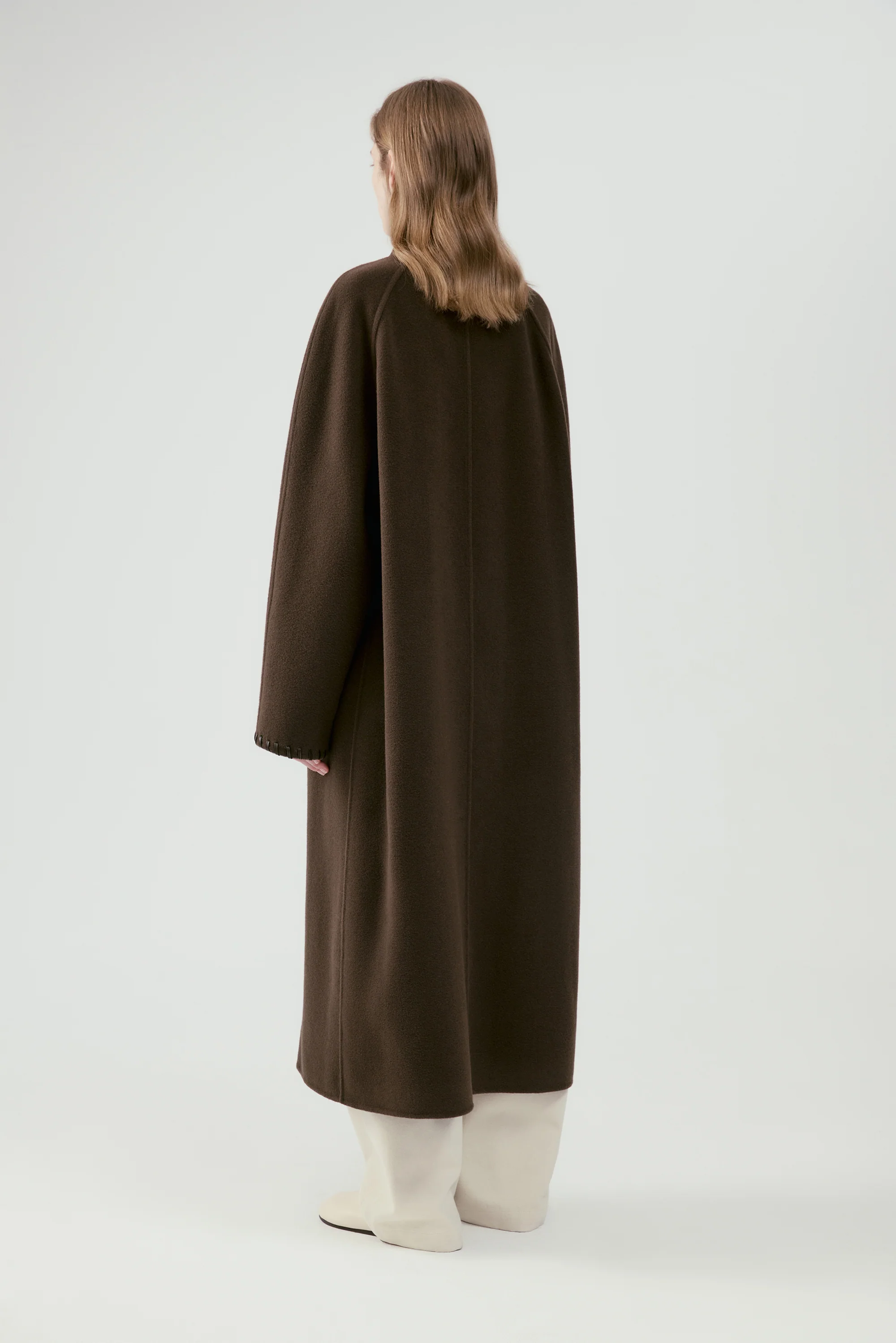 Long Leather Trimmed Wool Coat - Image 7