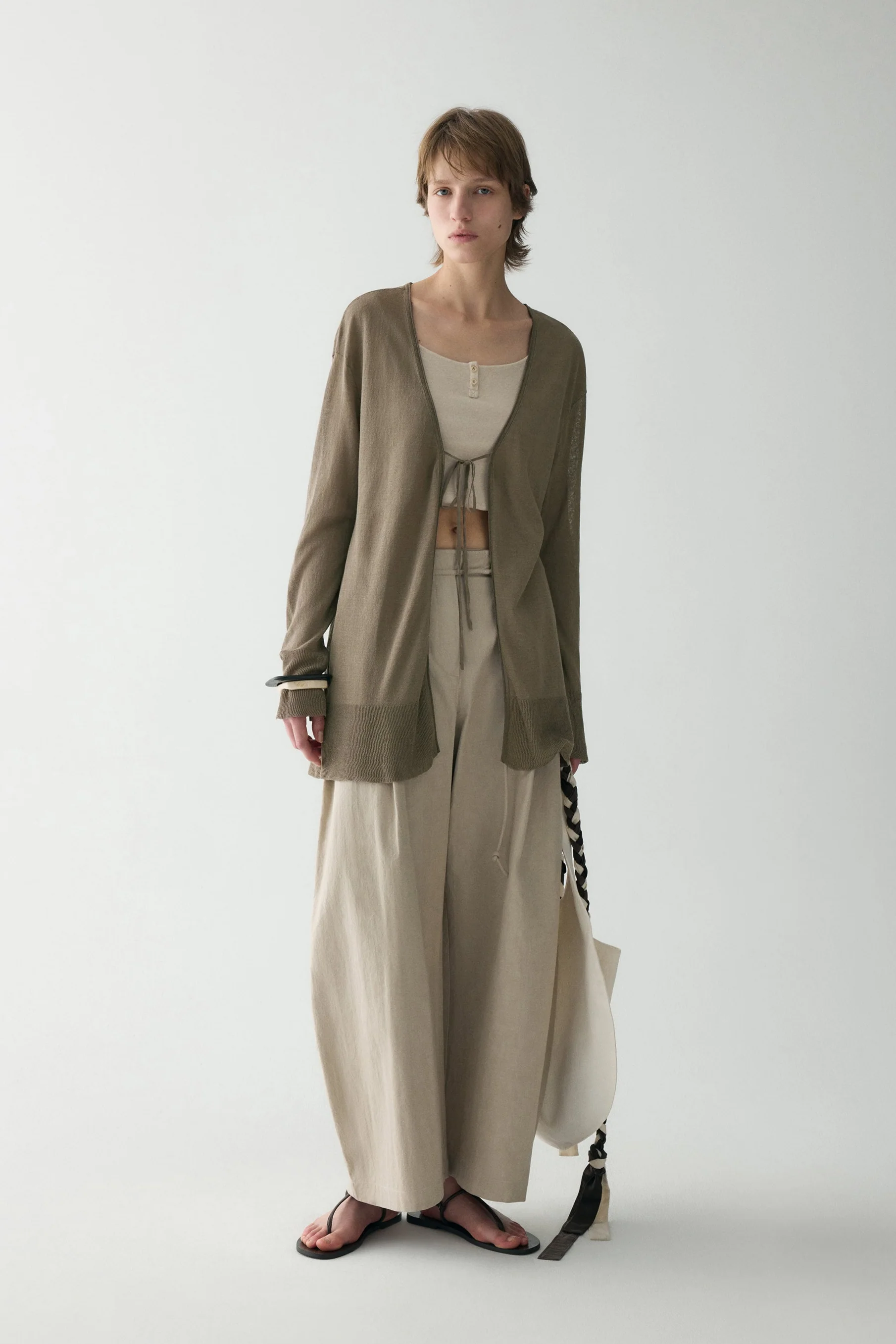 Long-sleeved  Tie-front Cardigan - Image 10