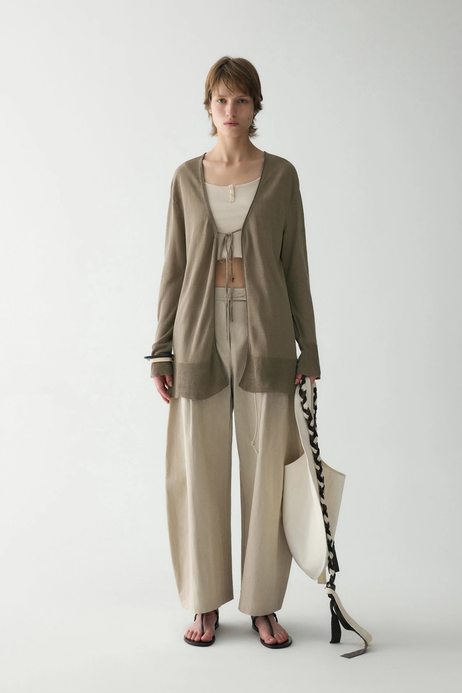 Long-sleeved  Tie-front Cardigan - Image 11