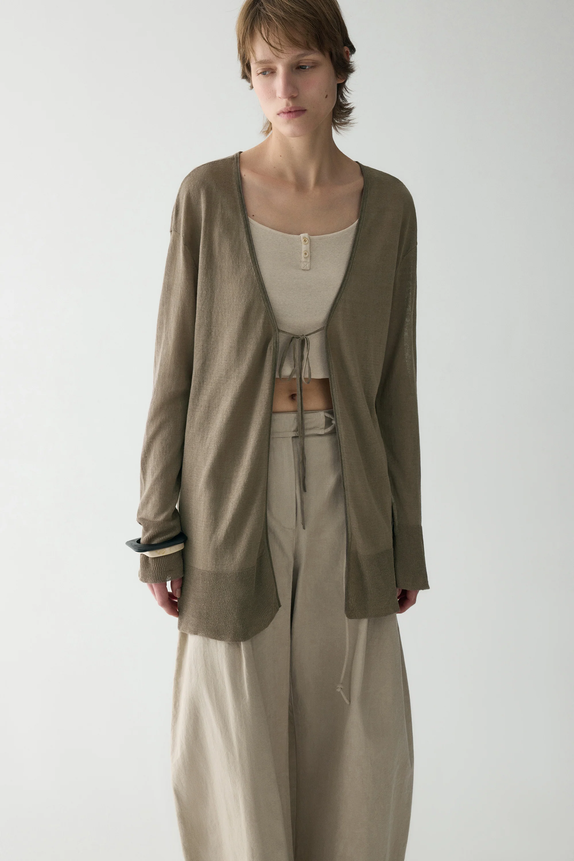 Long-sleeved  Tie-front Cardigan - Image 13