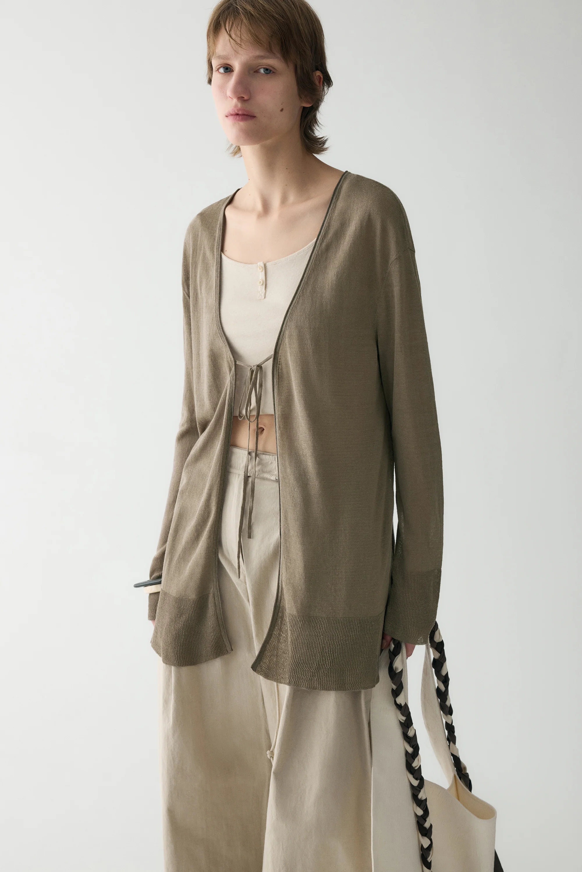 Long-sleeved  Tie-front Cardigan - Image 14