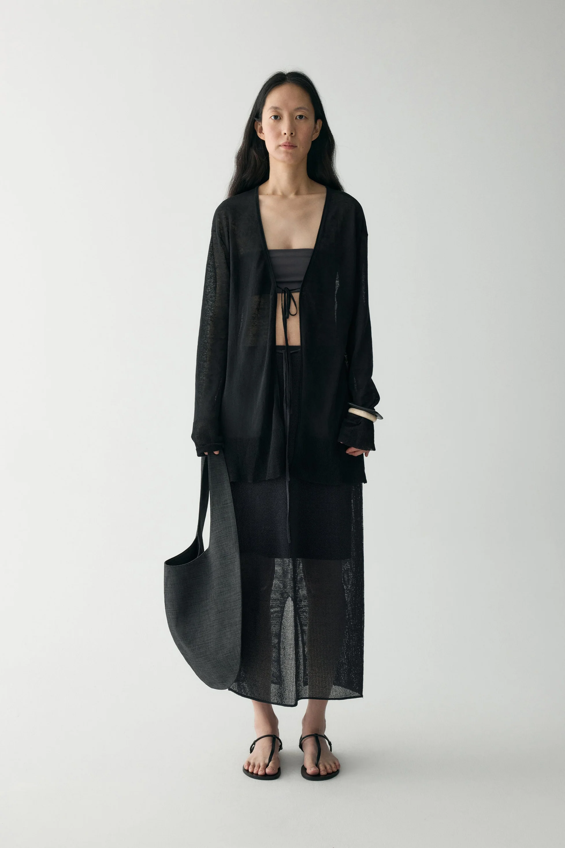 Long-sleeved  Tie-front Cardigan - Image 16