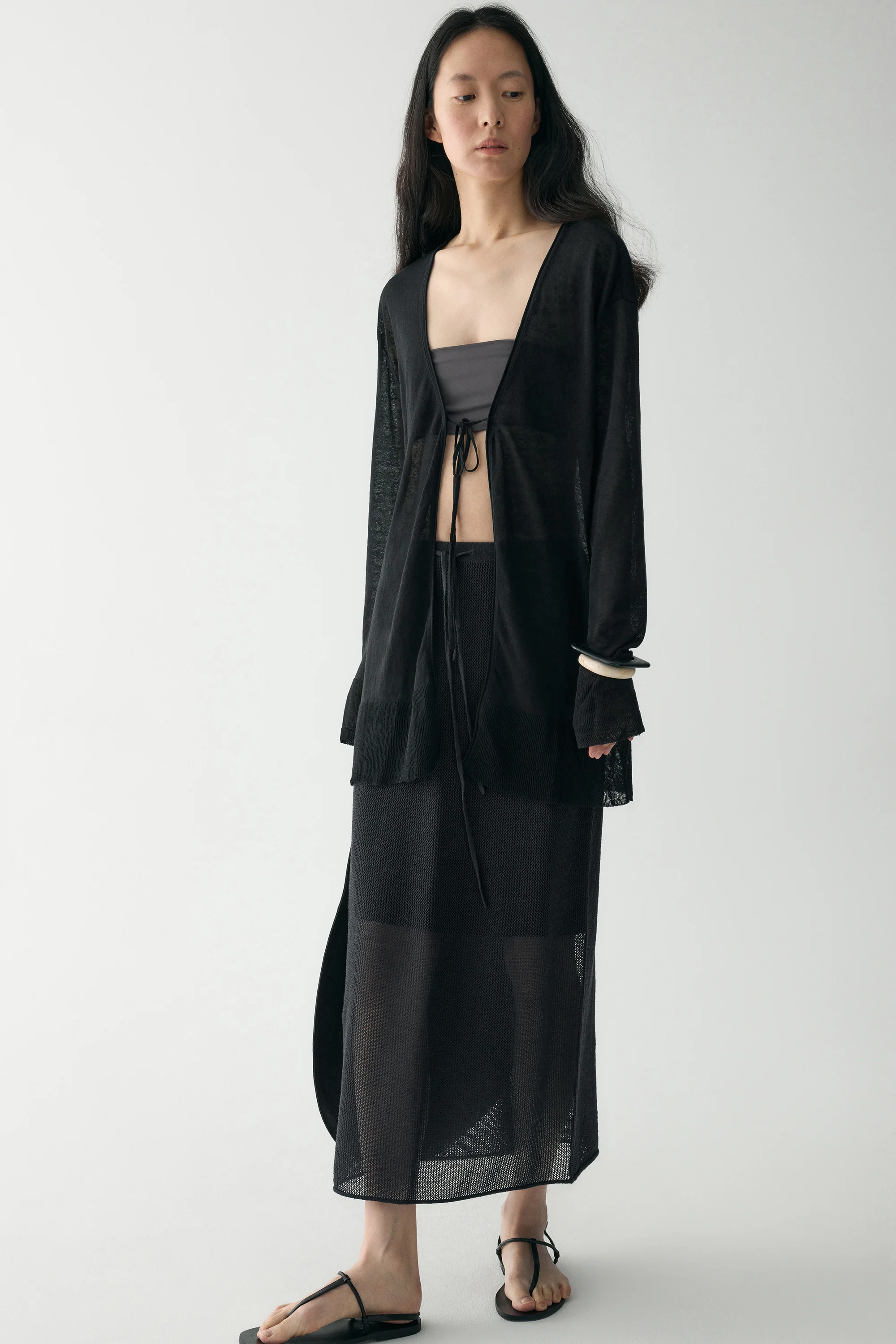 Long-sleeved  Tie-front Cardigan - Image 20
