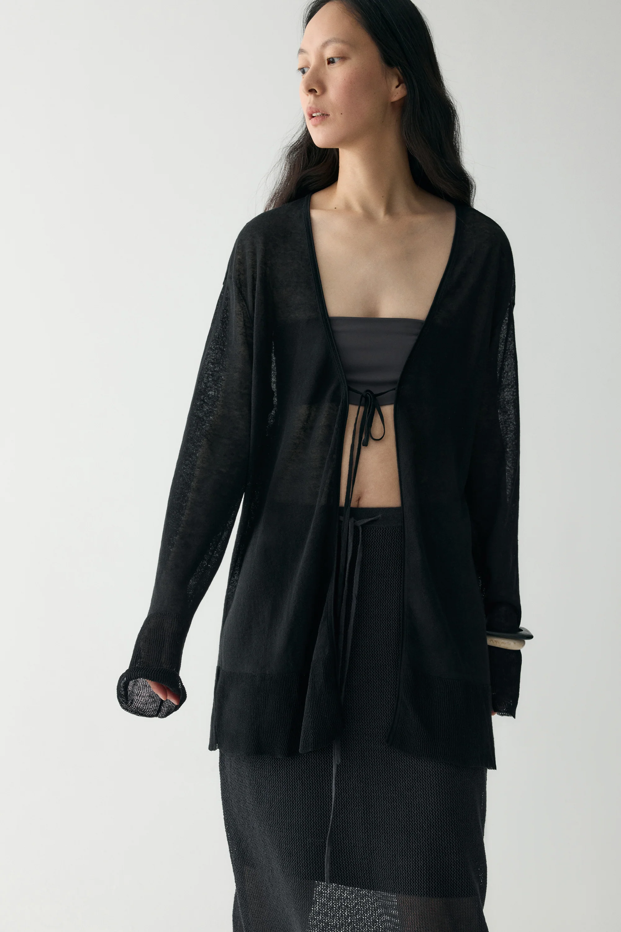 Long-sleeved  Tie-front Cardigan - Image 21