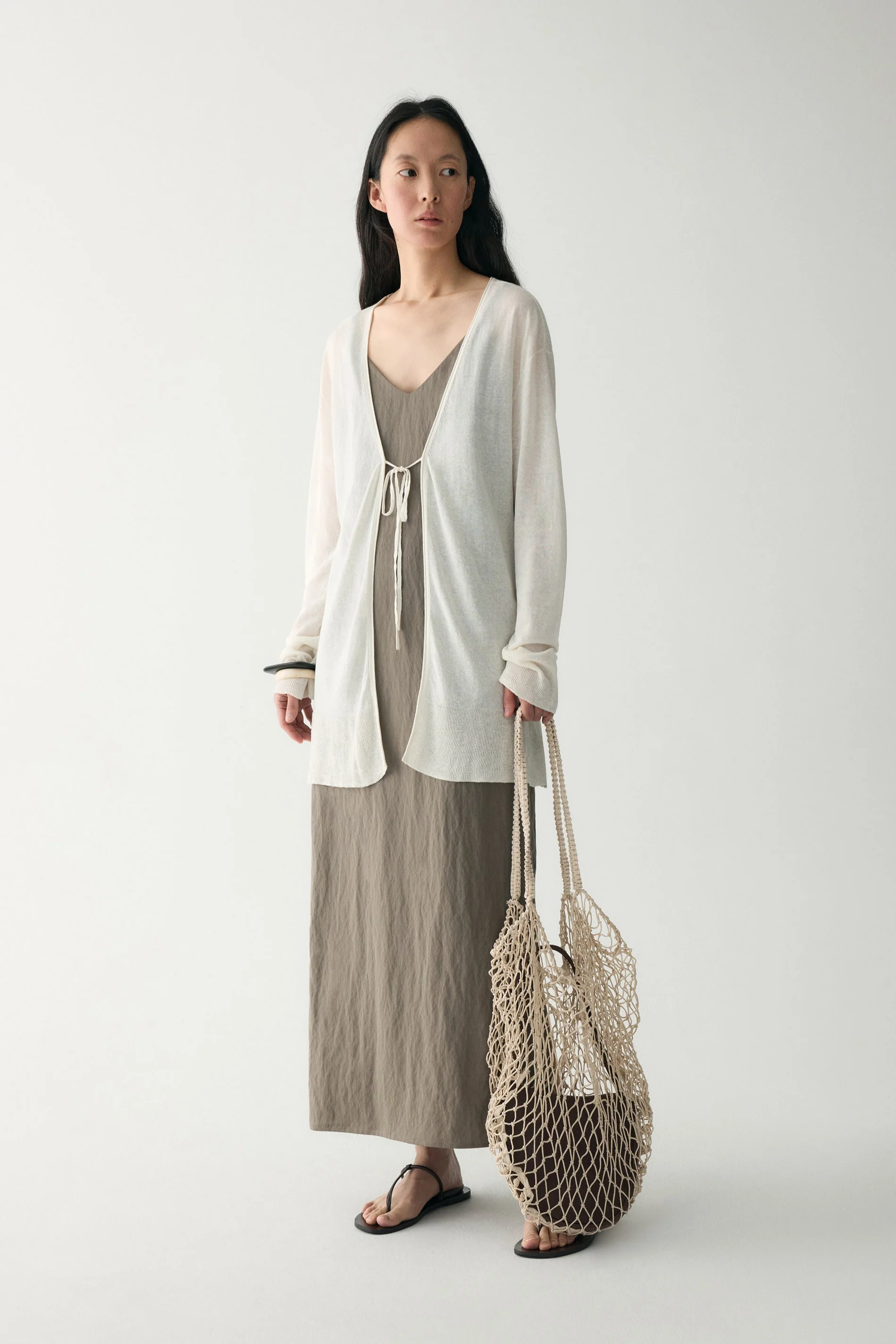 Long-sleeved  Tie-front Cardigan - Image 3