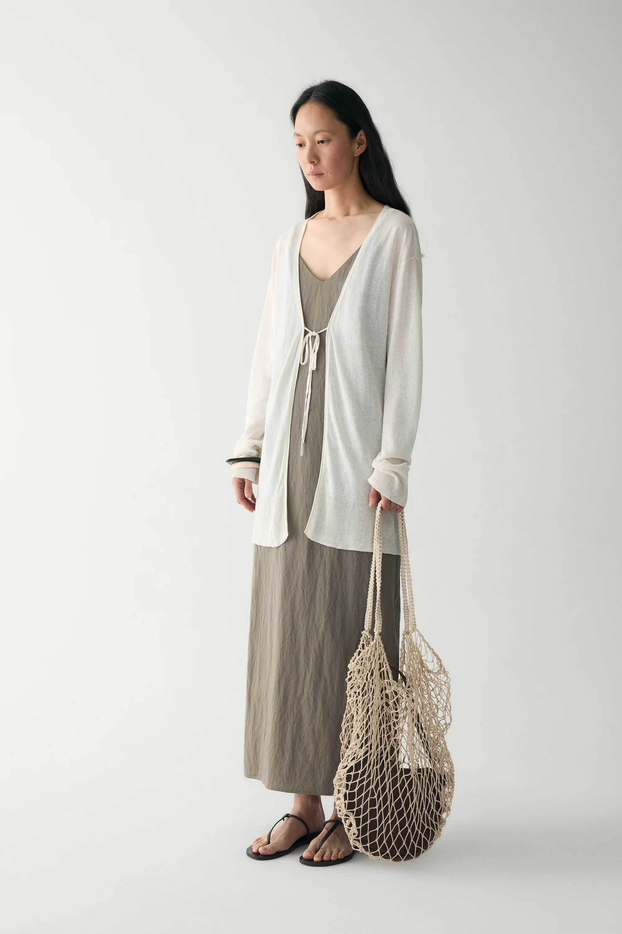 Long-sleeved  Tie-front Cardigan - Image 4