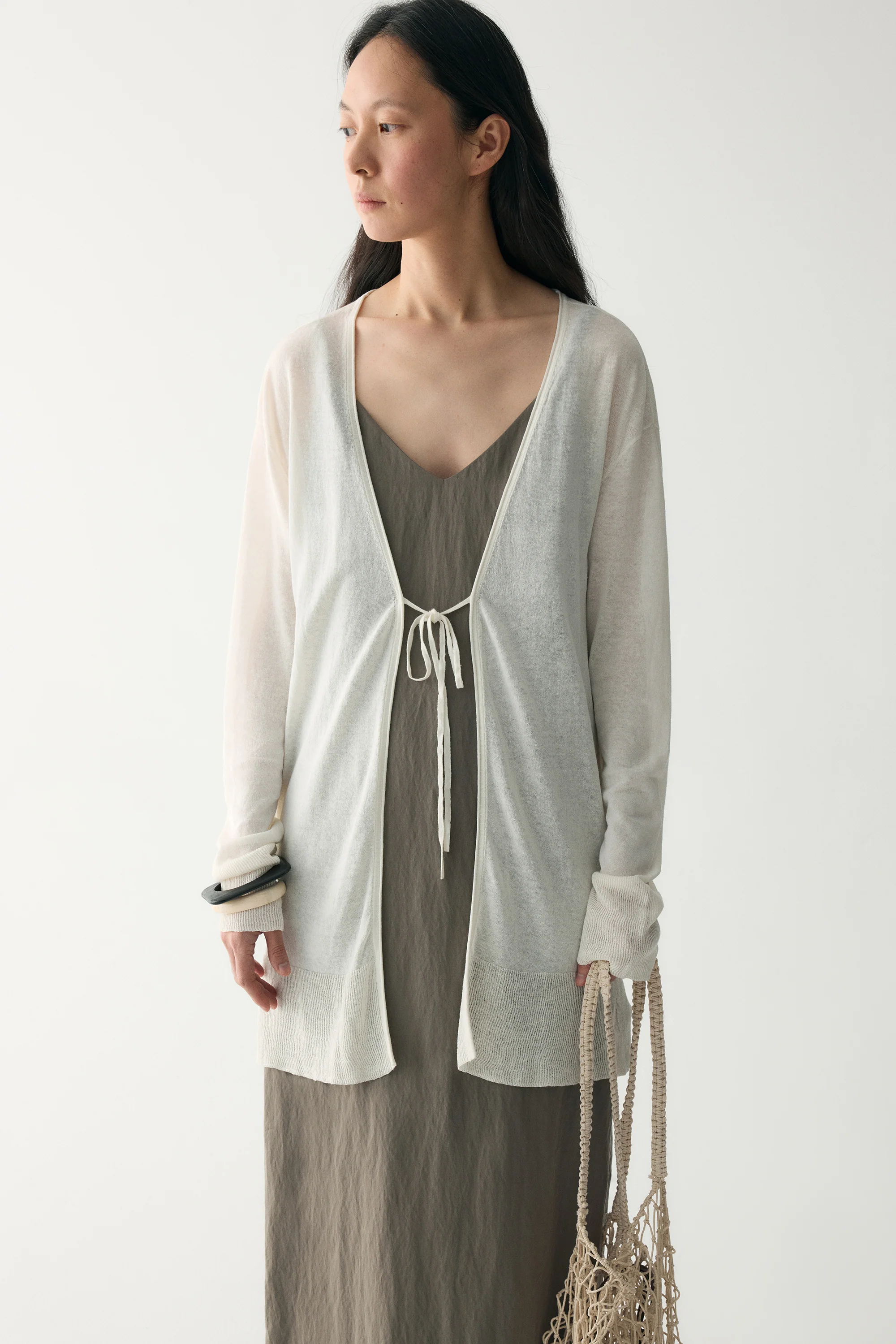 Long-sleeved  Tie-front Cardigan - Image 5