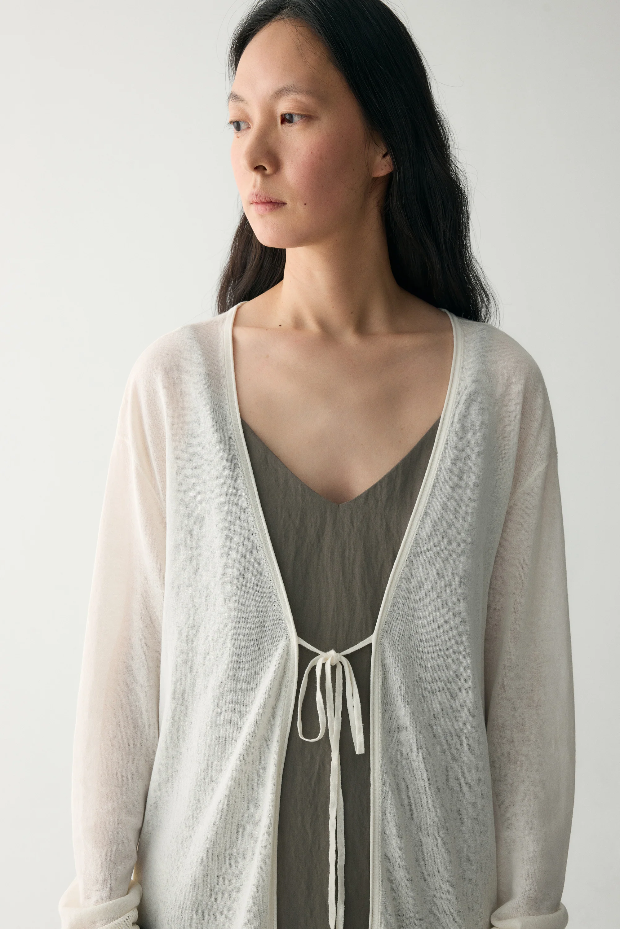 Long-sleeved  Tie-front Cardigan - Image 6