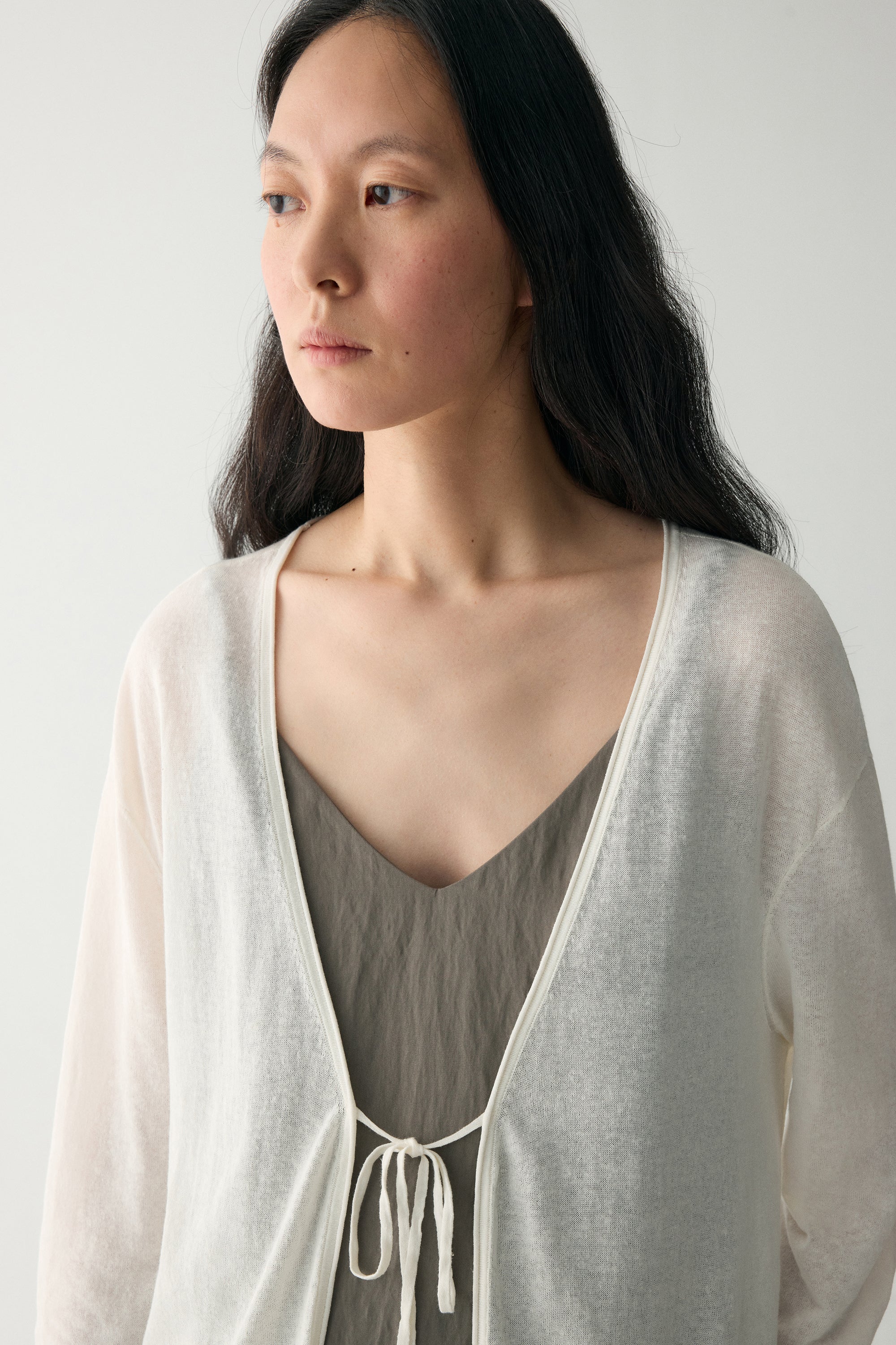 Long-sleeved  Tie-front Cardigan - Image 8