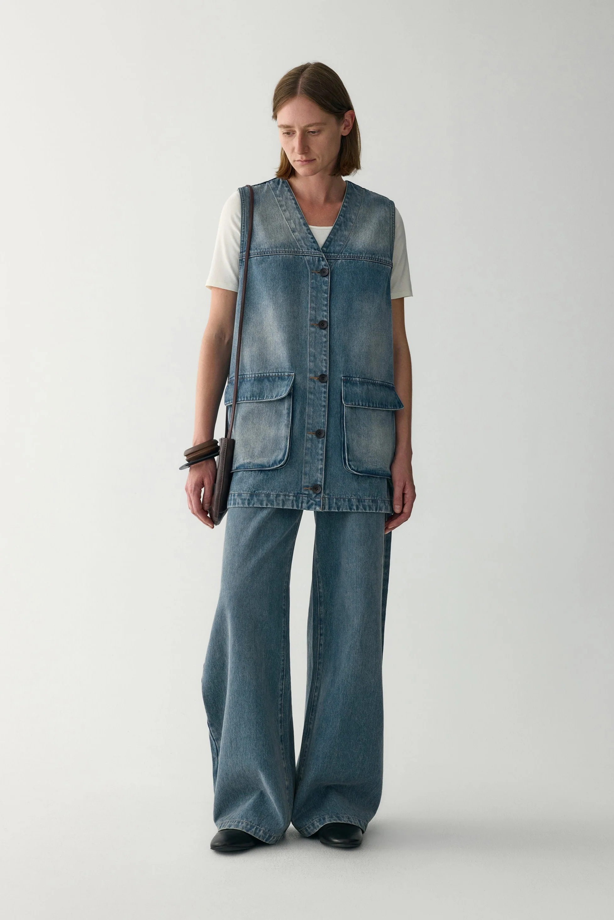 V-neck Long Denim Vest - Image 19