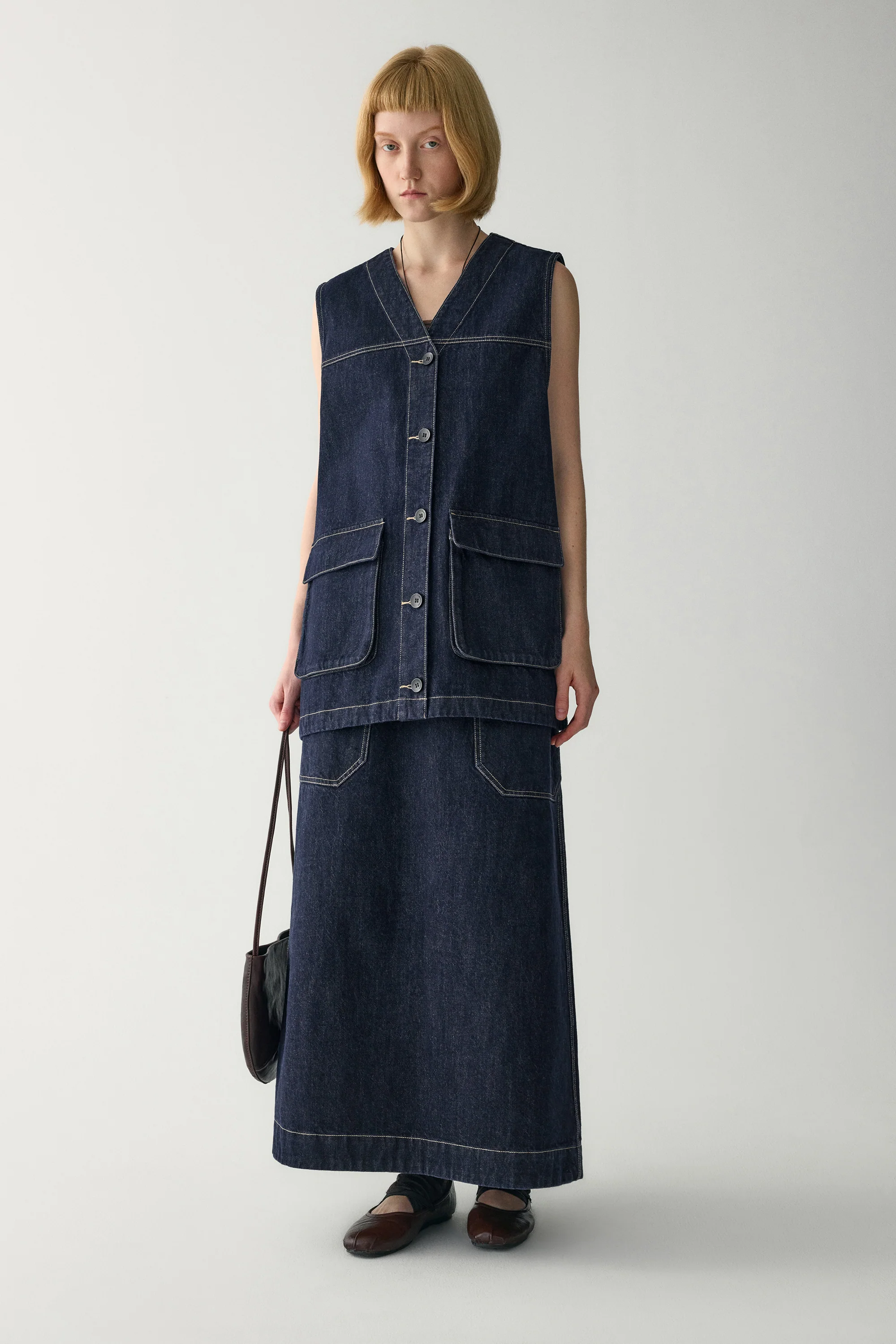 V-neck Long Denim Vest - Image 5
