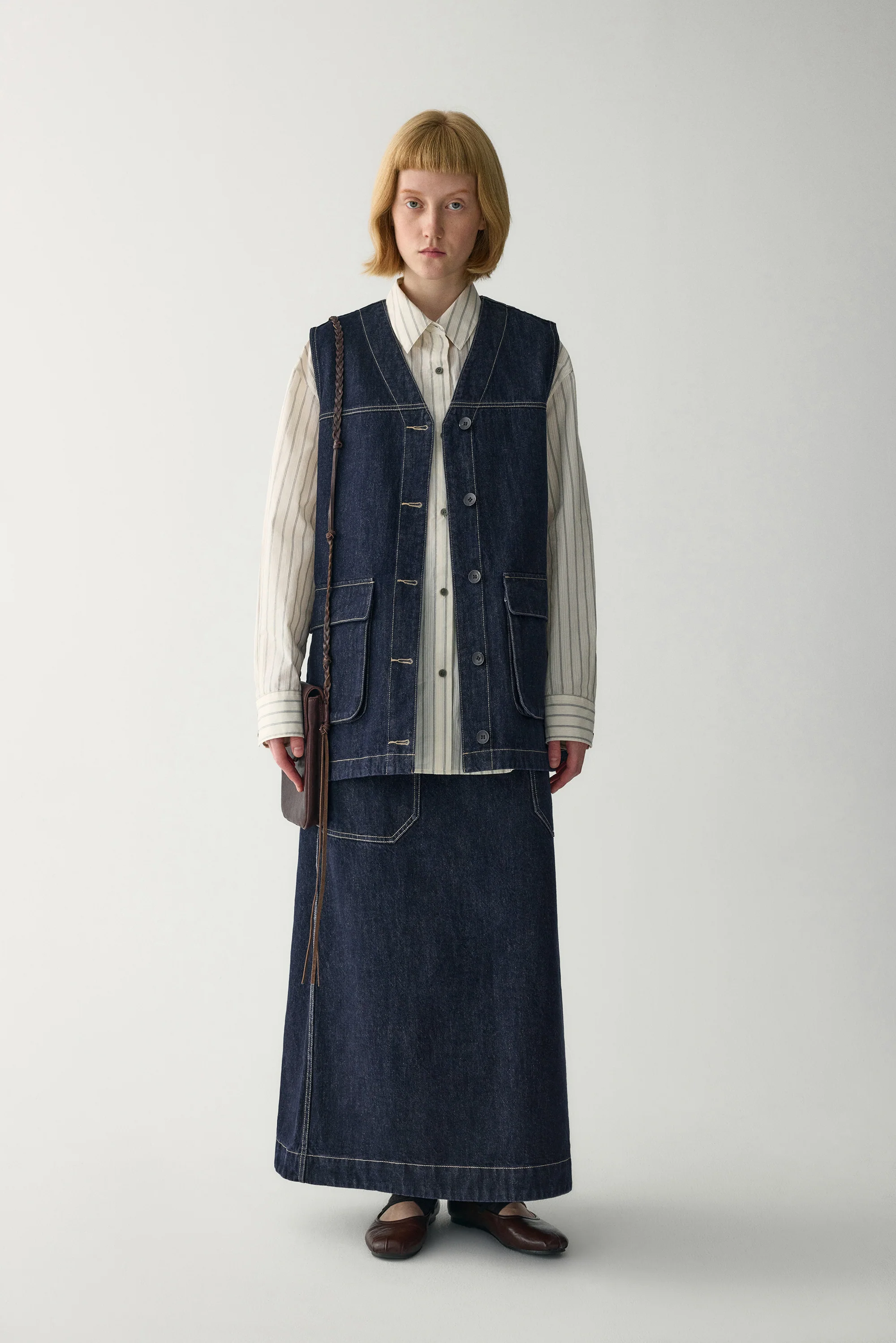 V-neck Long Denim Vest - Image 7