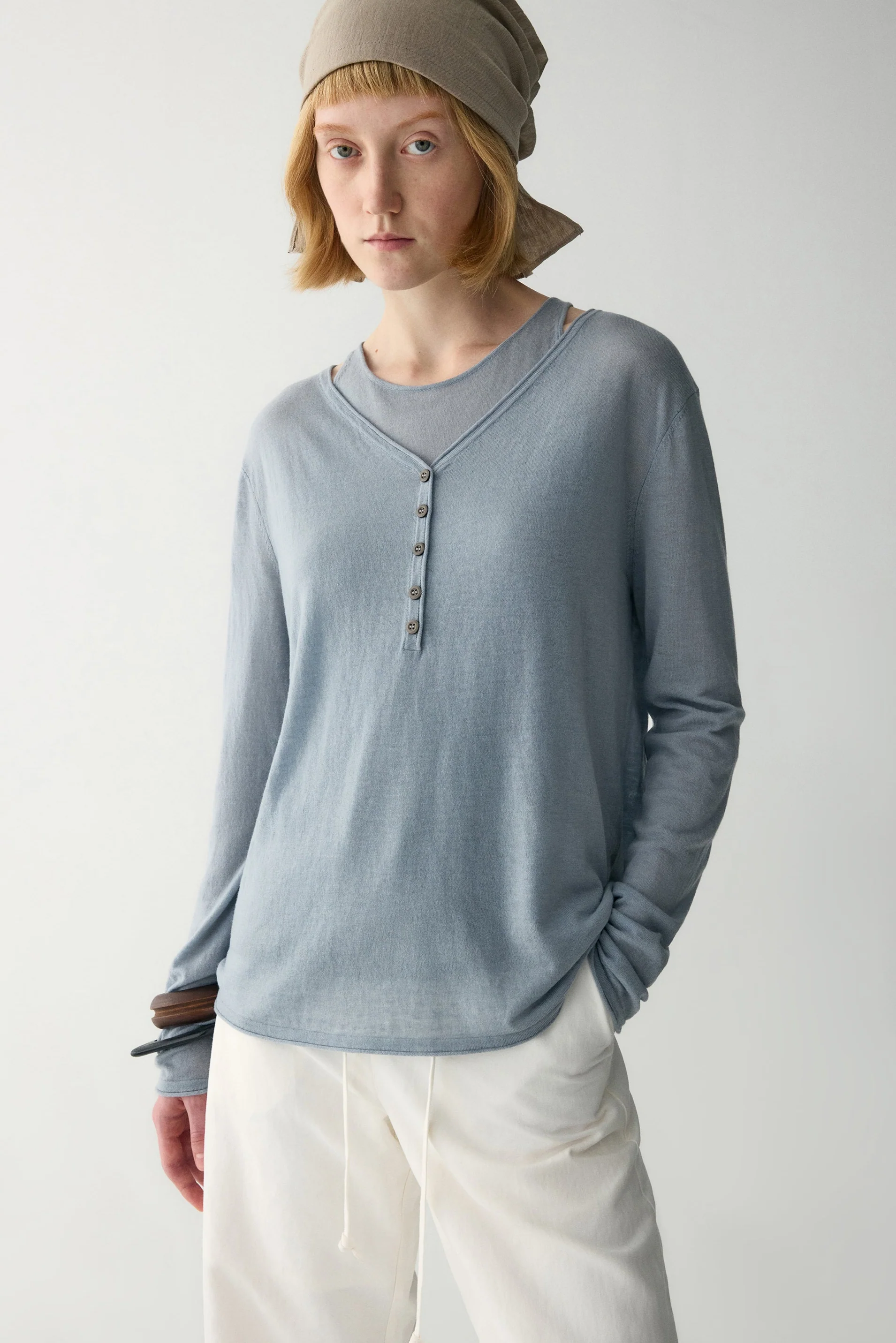 Water-soluble Wool Henley Top - Image 5