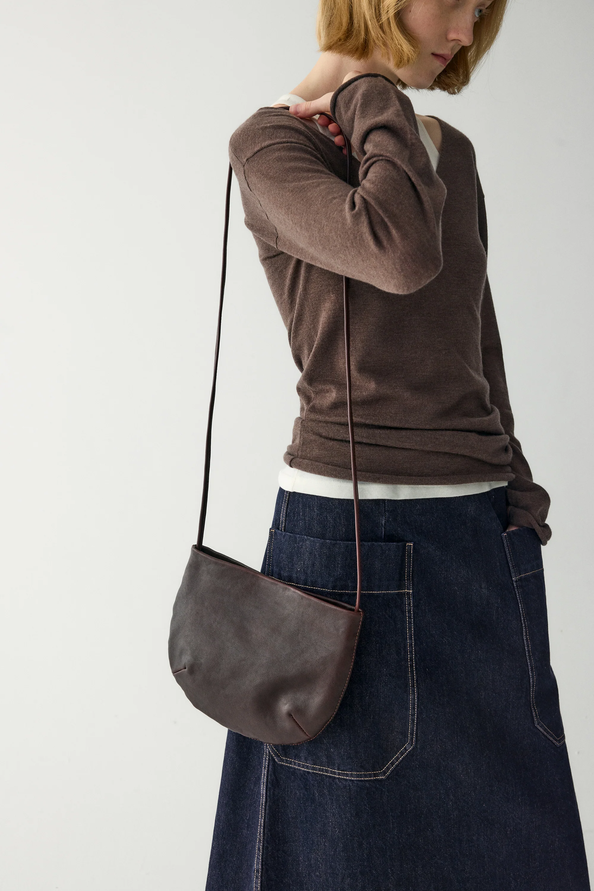 Calfskin Half Moon Crossbody Bag - Image 8