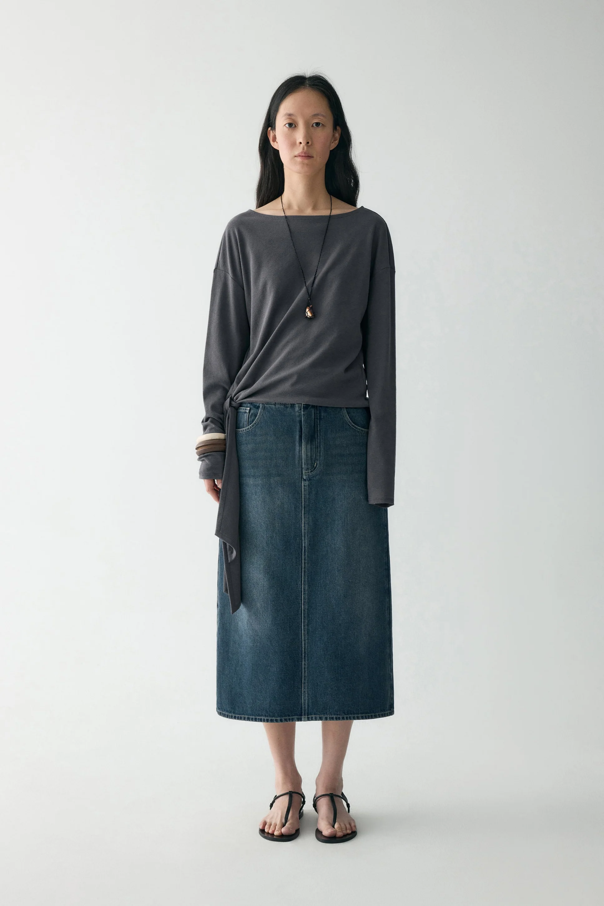 Long-sleeved Waist-knot Top - Image 14