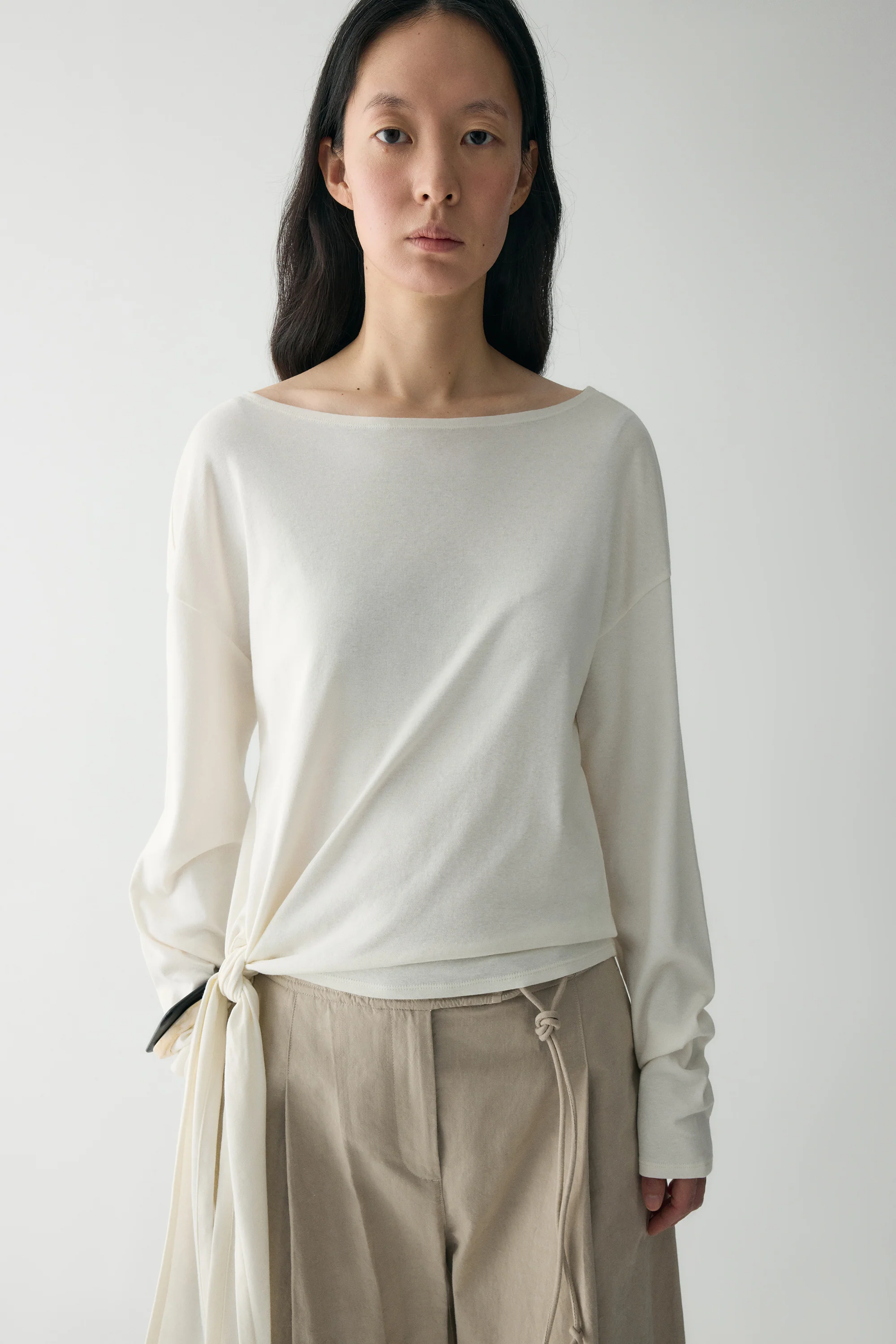 Long-sleeved Waist-knot Top - Image 18