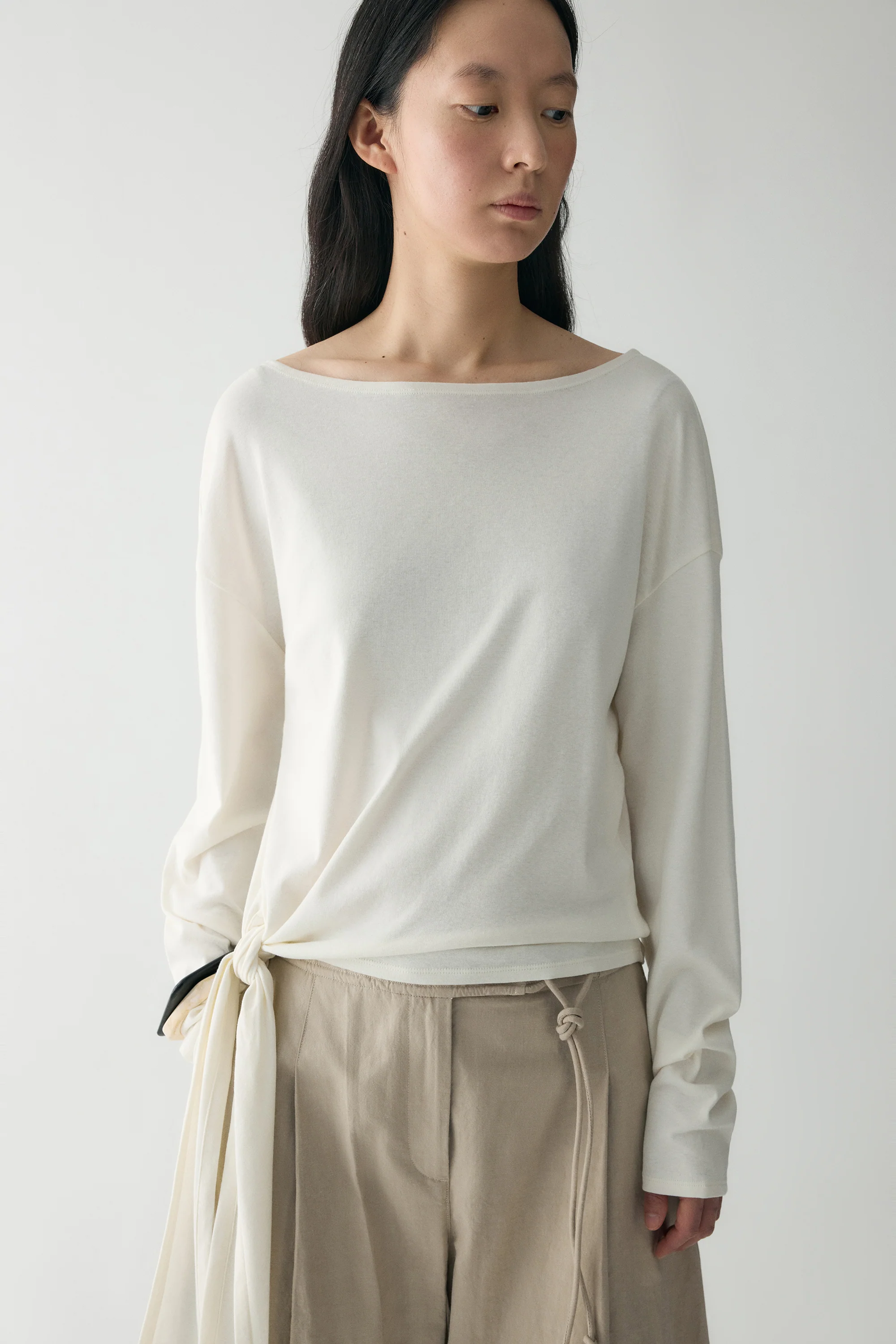 Long-sleeved Waist-knot Top - Image 19