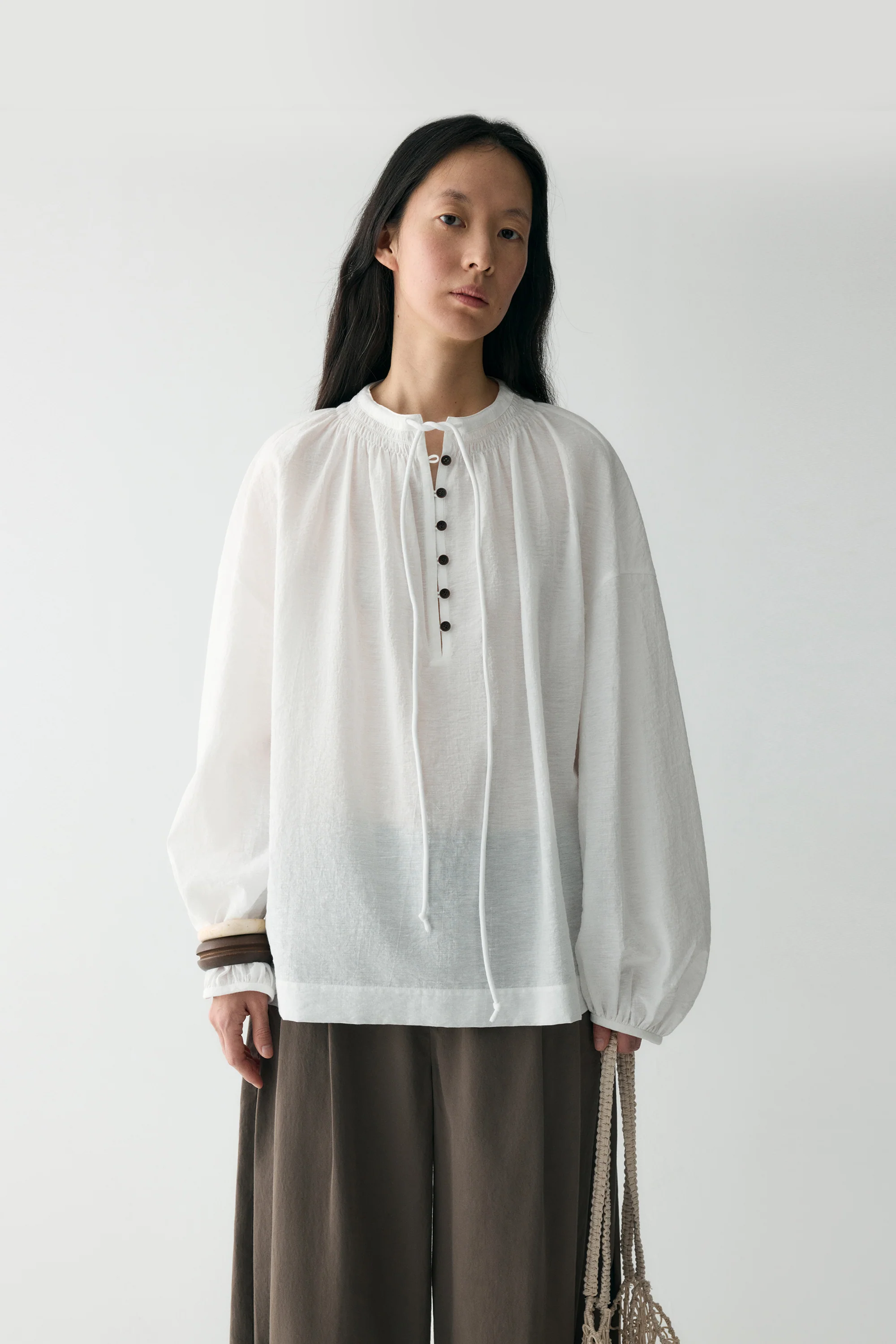 Drawstring Crew-neck Loose Top