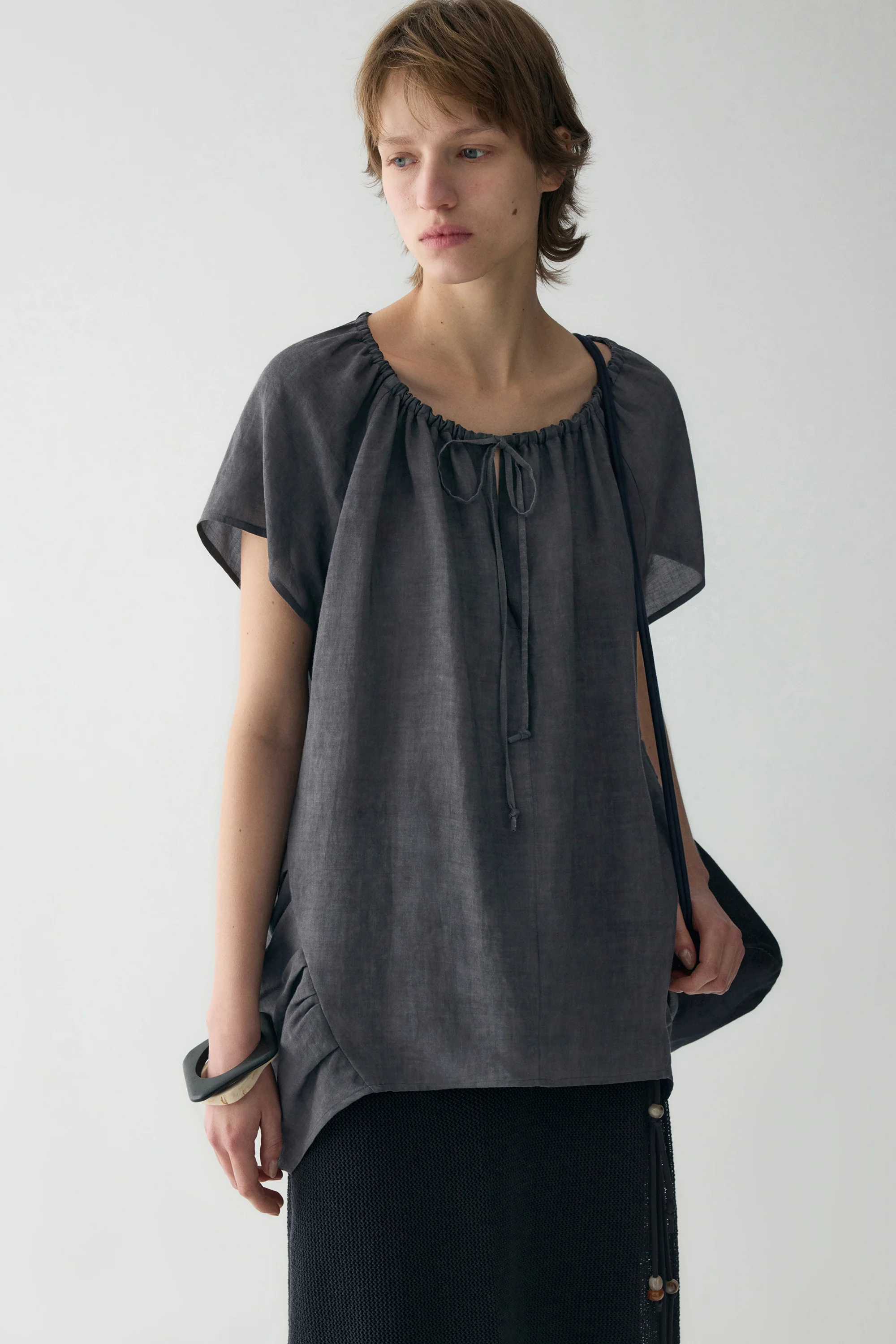 Drawstring Neckline Blouse - Image 19