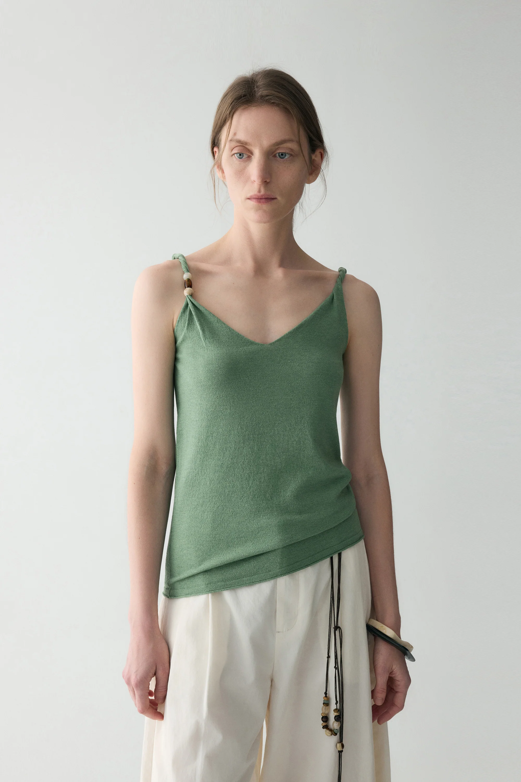 Linen V-neck Knitted Top
