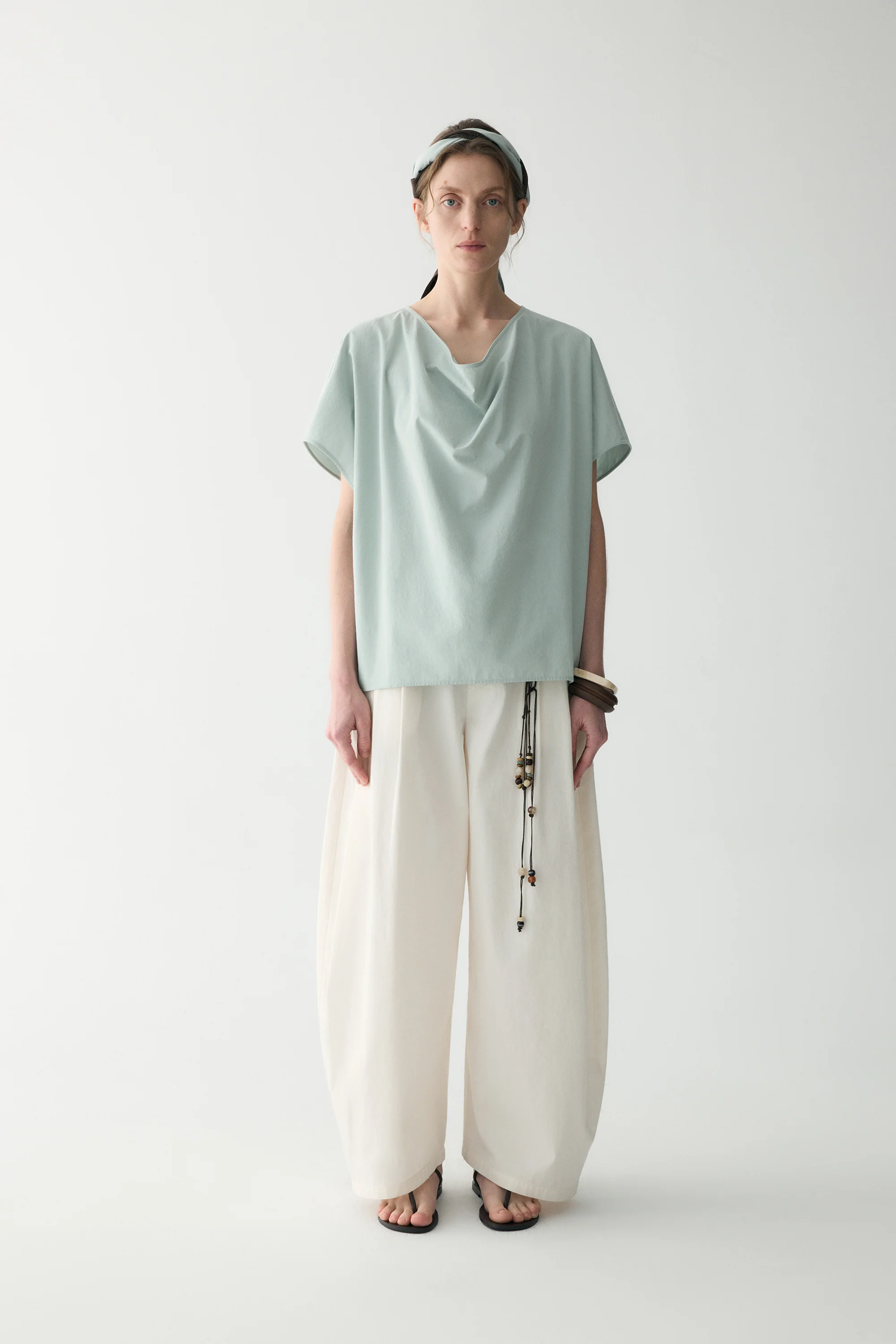 Cotton Pleated Curved Pants - Image 3