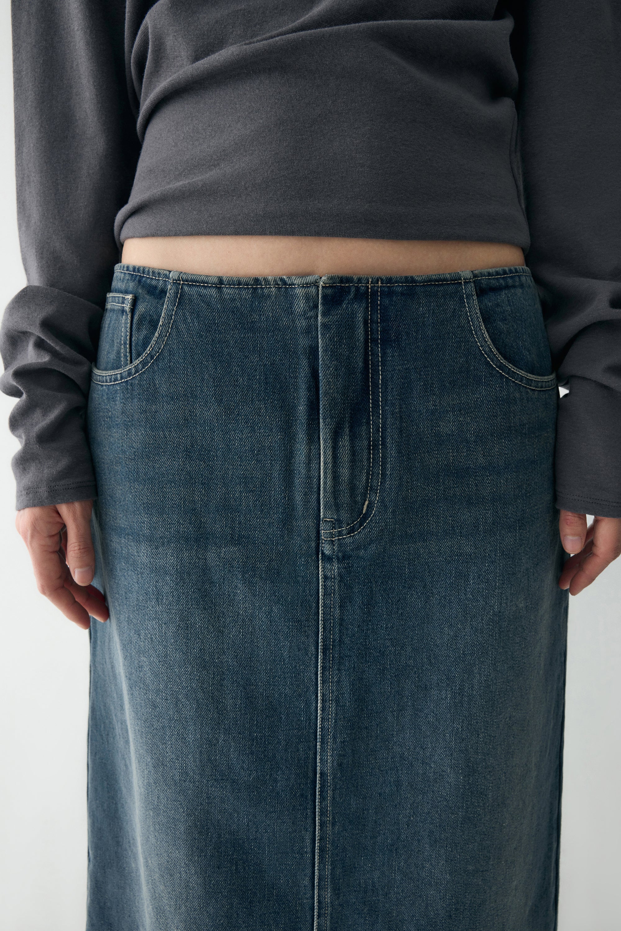 Cotton Denim Midi Skirt - Image 10