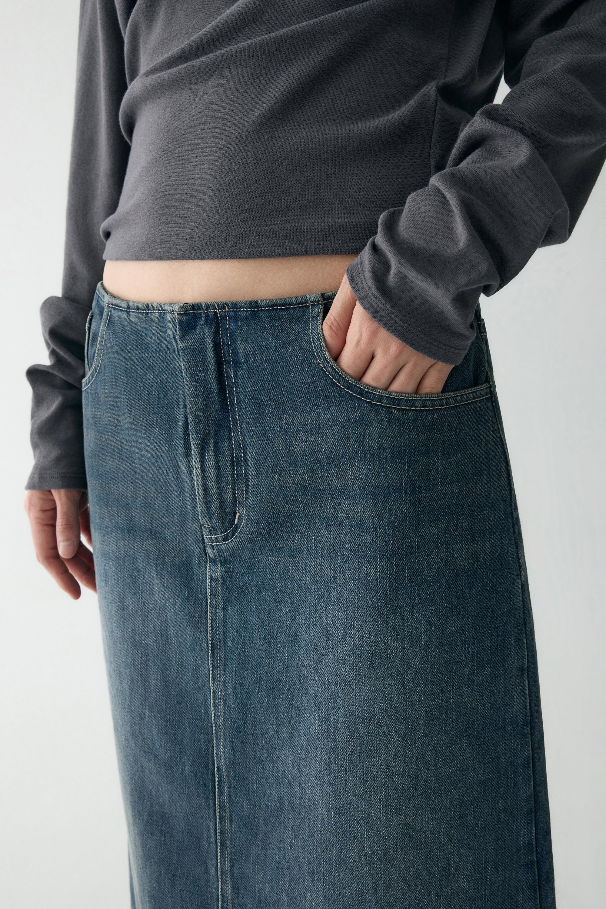 Cotton Denim Midi Skirt - Image 11