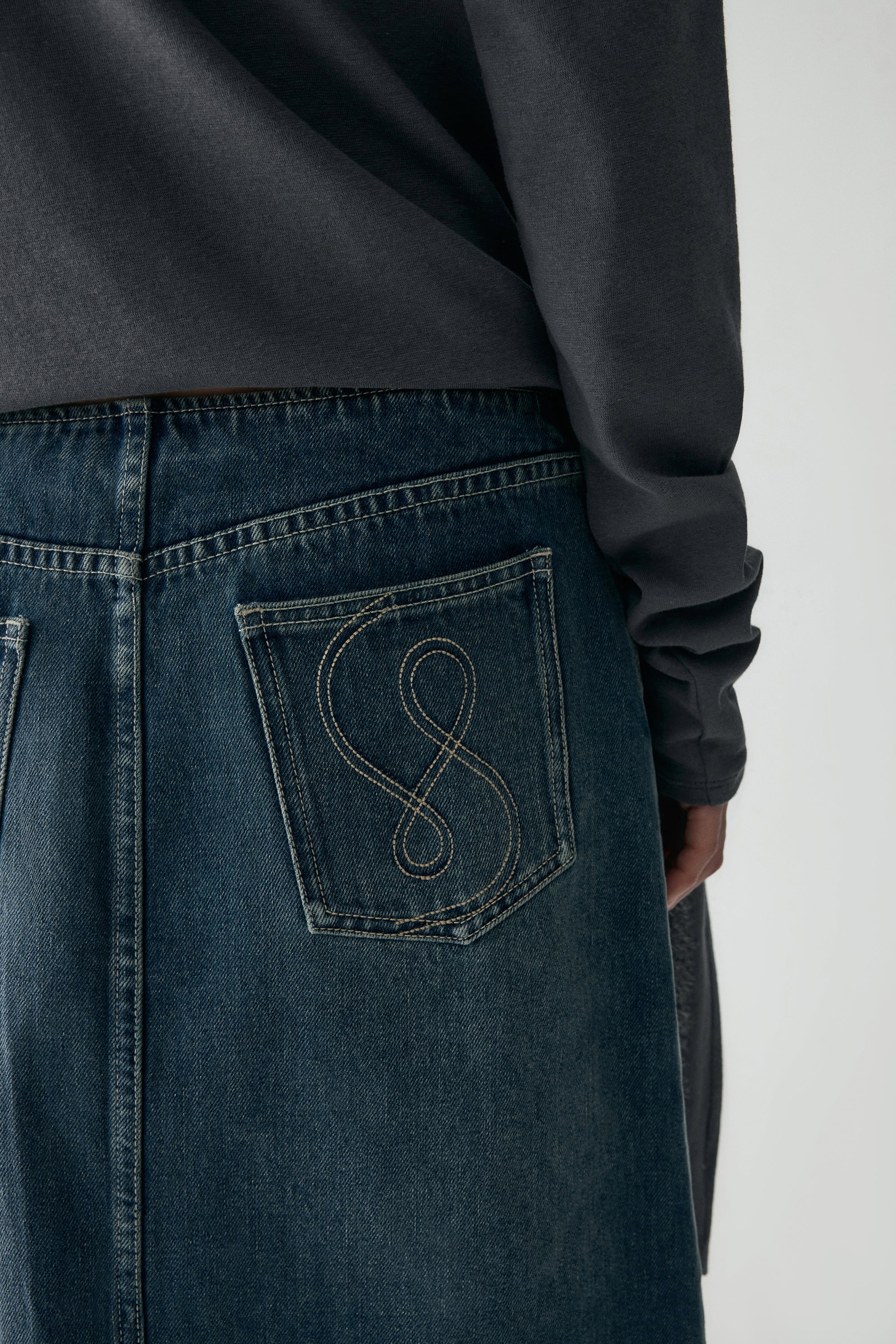 Cotton Denim Midi Skirt - Image 12