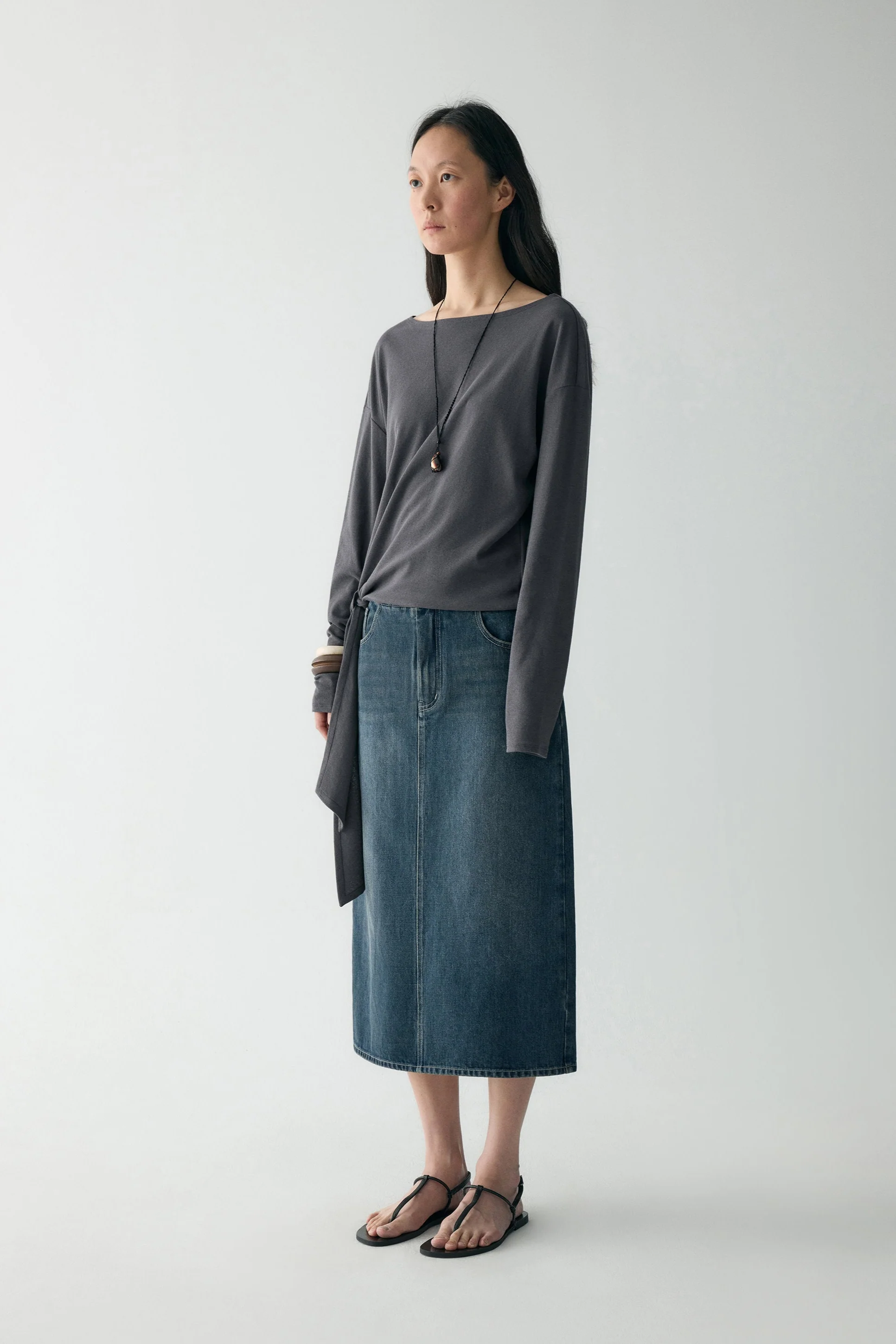 Cotton Denim Midi Skirt - Image 4